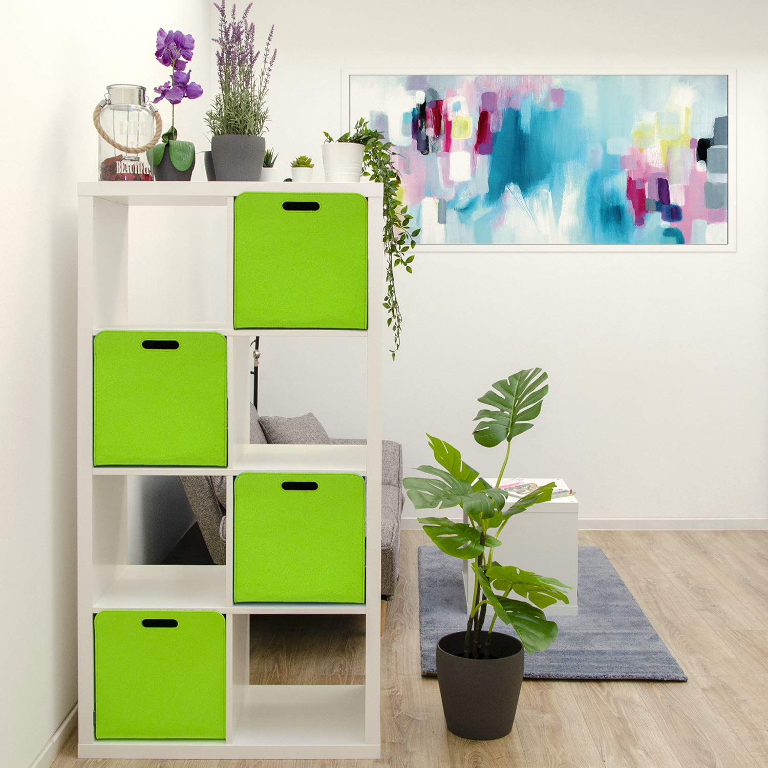 Opbergdozen, set van 6 niet-geweven stoffen doos met handvat, 26 x 26 x