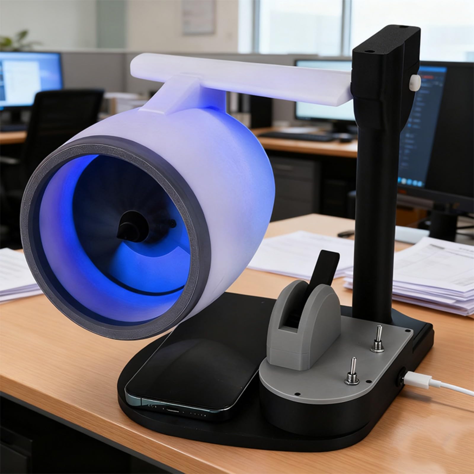 Ventilatore da tavolo di design aeronautico con alimentatore mobile integrato alimentato tramite USB ad alto vento a basso rumore per la casa e il ventilatore del dispositivo del telefono