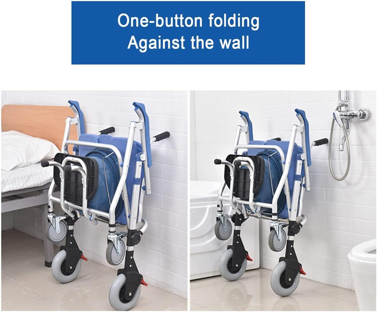 ELQ 4 in 1 Commode Chair/with Wheeled Toilet Chair/Wheelchair Shower Transport Chair/Bathroom Bath Stool, with Brakes, Foldable Pedal and Pail