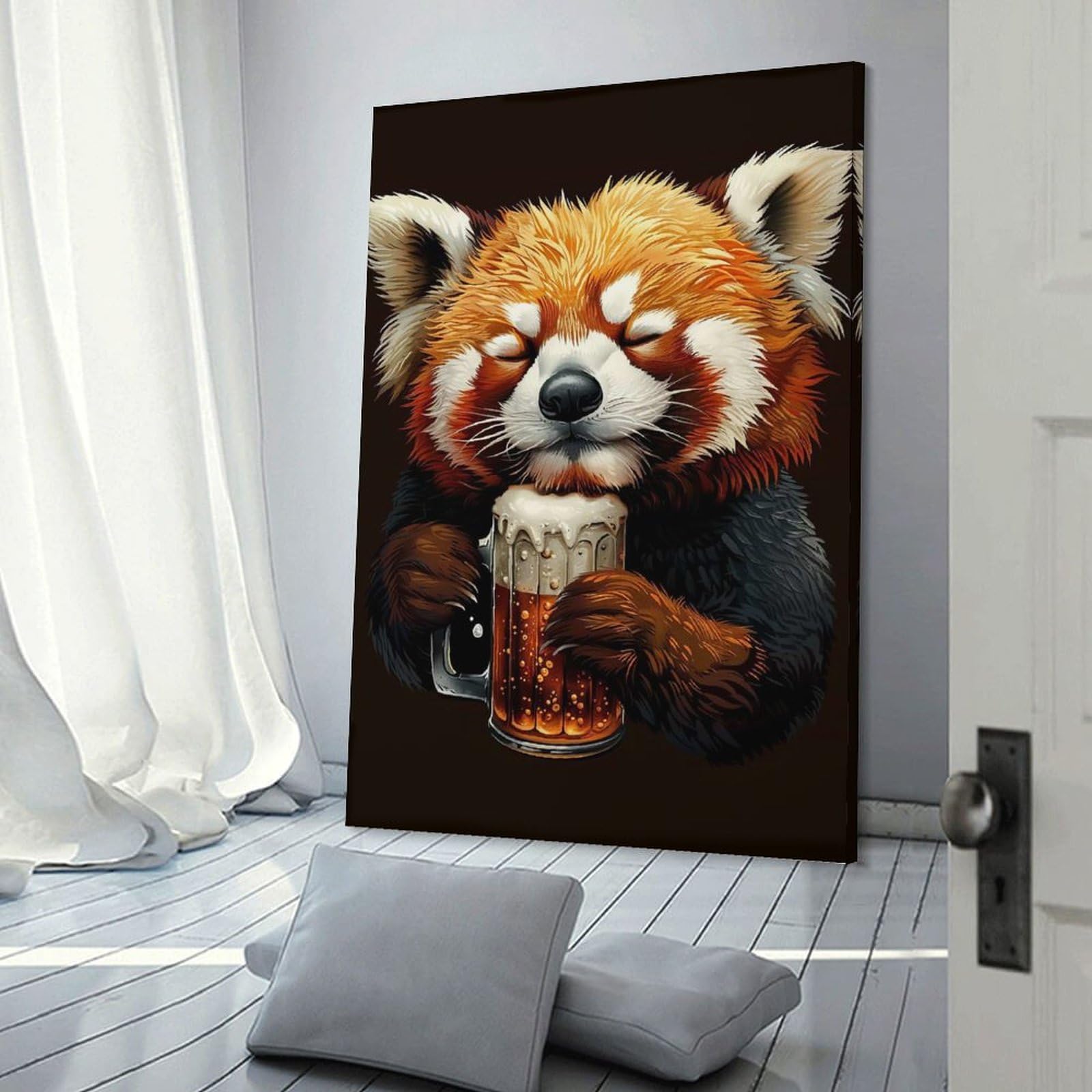 Junmoney Hanging Wall Art Red Panda Beer, 24x36inch(60x90cm), for Wall Displays, Bedrooms Or Room Updates, Wall Decor Suited to Curated Displays