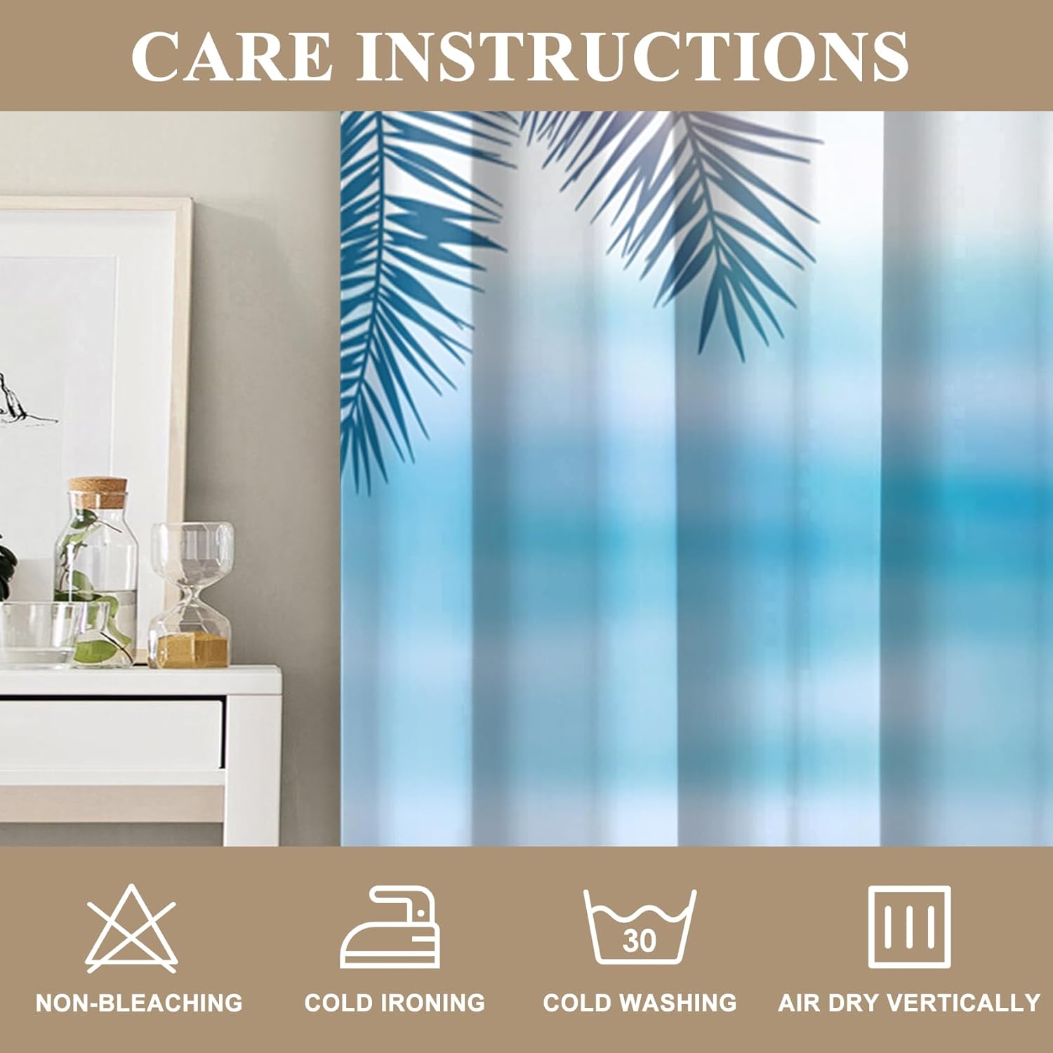 CSFOTO Summer Seaside Palm Tree Blackout Curtains Blue Sky and White Clouds Tropical Beach Sunshine Seascape Ocean Decor for Bedroom Living Room Grommet Window Drapes 2 Panel Set, 29x55 Inches