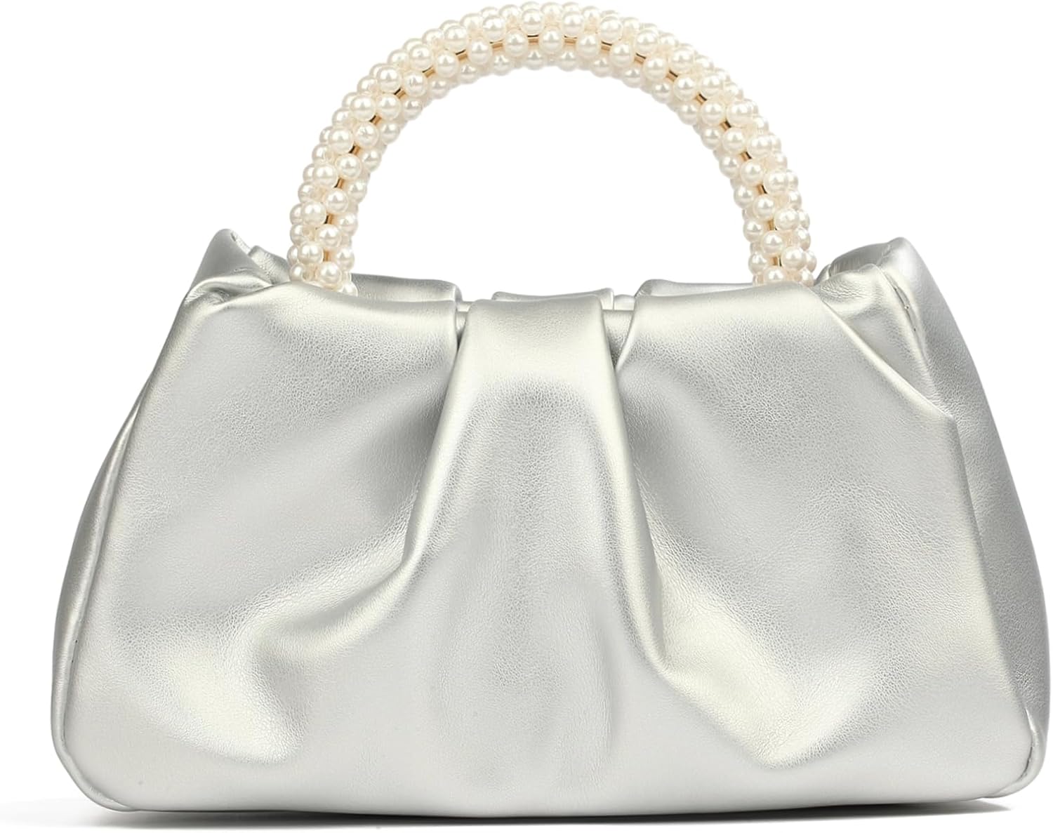 Women's Evening Pearl Clutch Purse Soft Leather Ruched Bag for Wedding Bridal Party Prom Formal Events