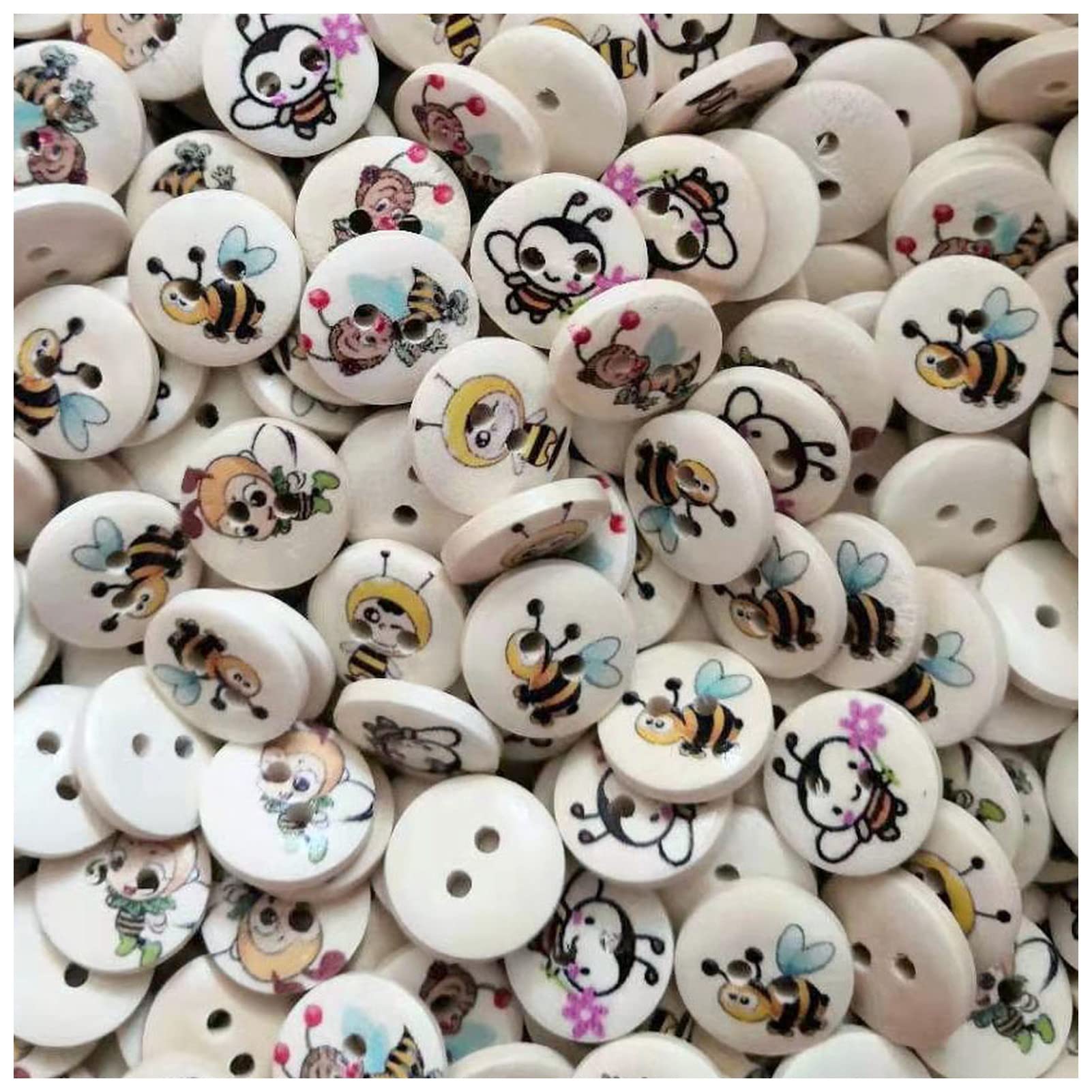 Bottoni Pulsanti da Cucire in Legno 50pcs Scrapbooking Due Fori Ape 15mm Dia.Decorare Bottoni Gioiello