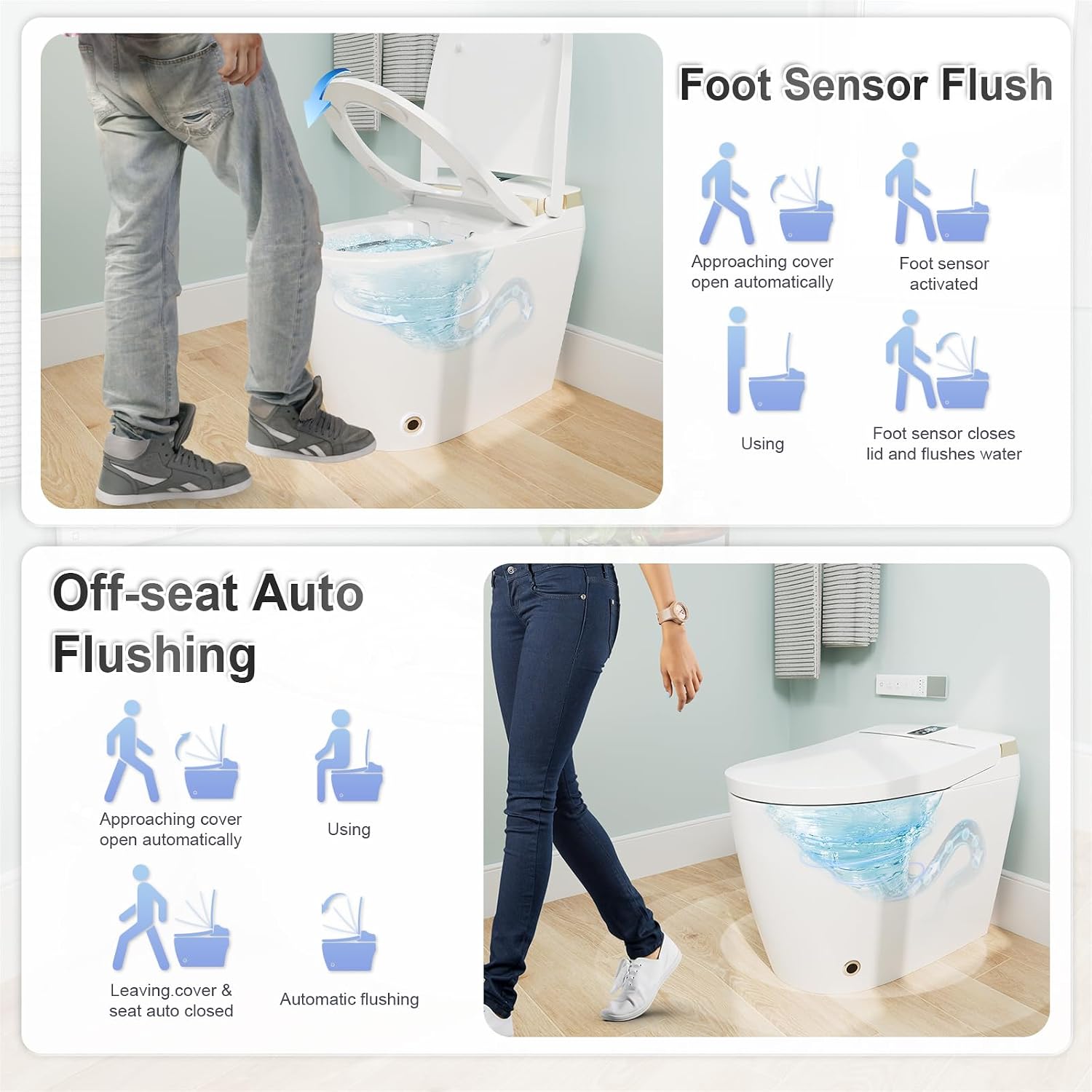 Smart Bidet Toilet with Wireless Remote Control, Modern Intelligent Tankless Toilet with Heated Bidet Seat, Warm Water and Mobile Dryer,Auto Open/Close Lid, Auto Dual Flush,LED Screen(T3WH)