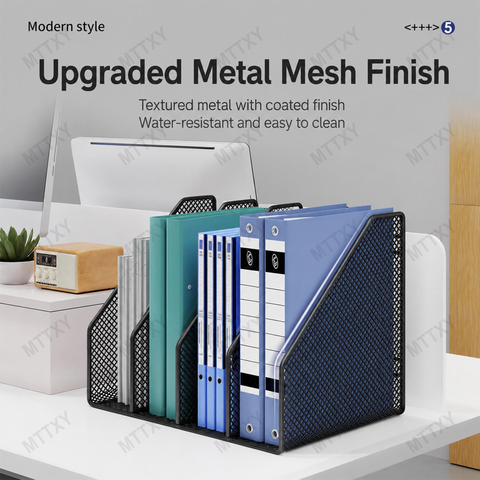 Metalowy Organizer na Dokumenty 4 Przegrody na Biurko | Regał na organizery na dokumenty, wysokiej jakości metal, nie wymaga montażu, wymiary 28,5 x 26 x 24,5 cm.