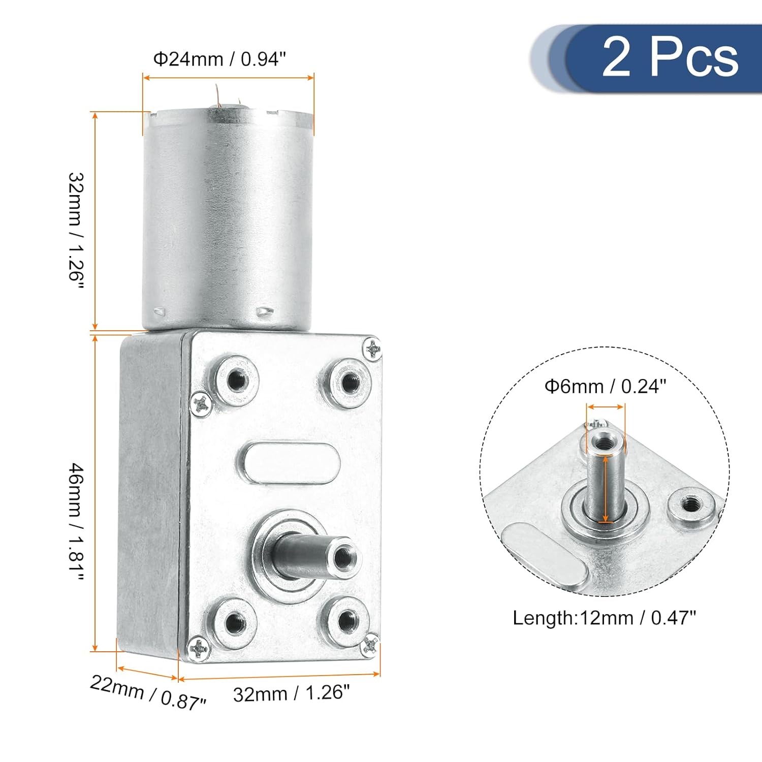 MECCANIXITY 2 Pcs DC 12V 2 RPM Reversible Worm Geared Motor Reducer Motor 6mm D Shape Shaft High Torque Gear Box Reduction Electric Motor for Sweepers, Printers, Ovens