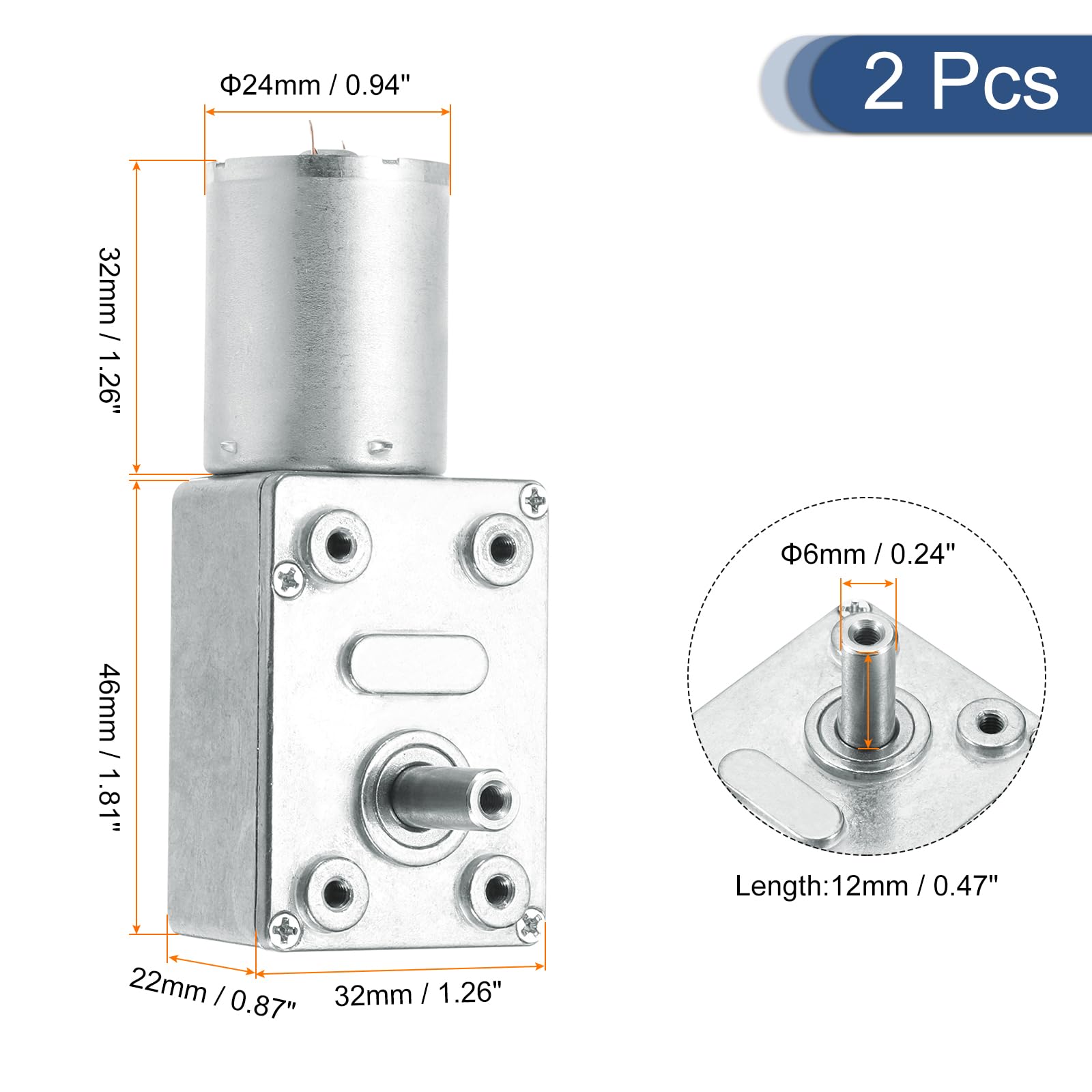 MECCANIXITY Lot de 2 moteurs à engrenages à vis sans fin réversibles CC 12 V 30 tr/min 6 mm en forme de D avec arbre à couple élevé pour balayeuses, imprimantes, fours