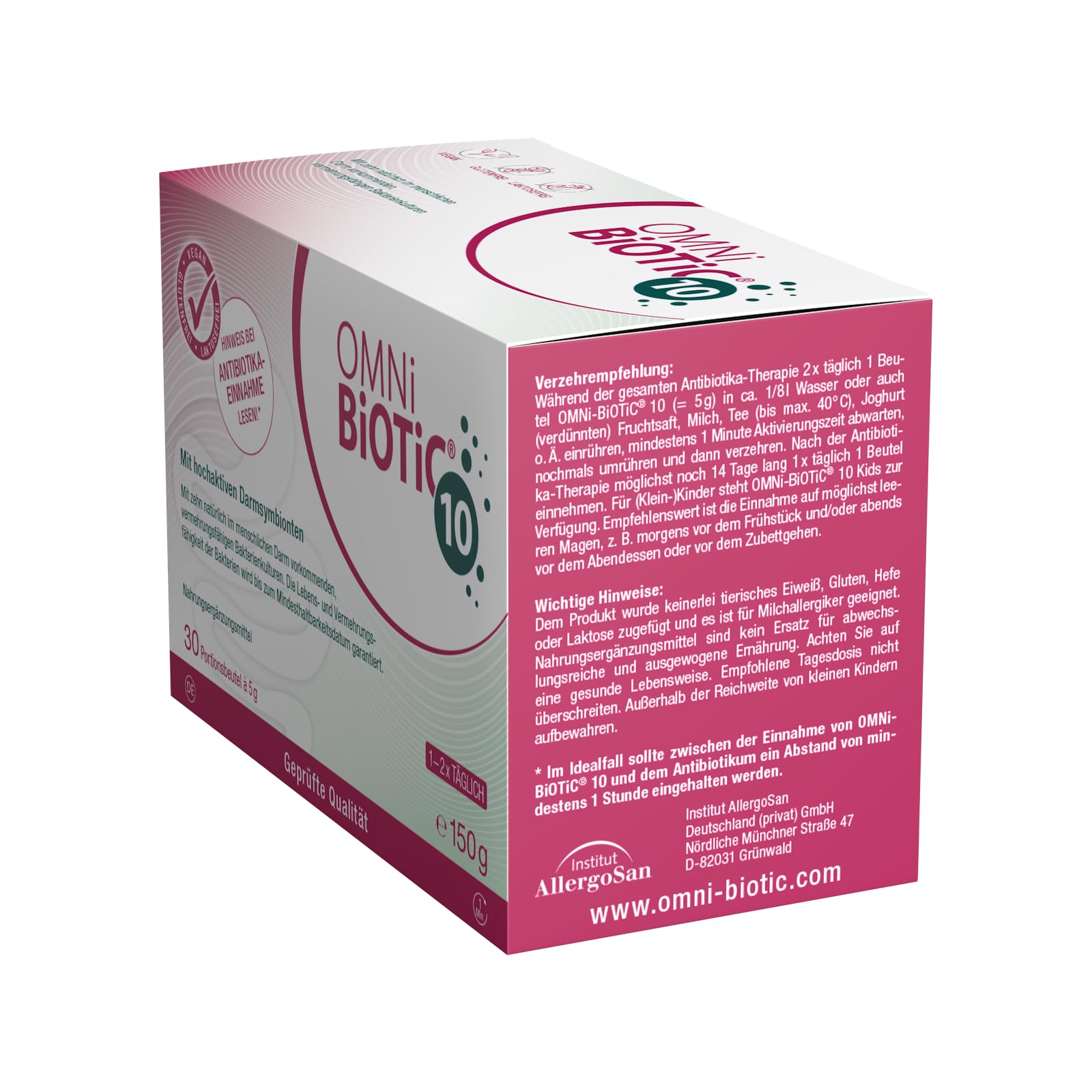 OMNi BiOTiC 10 | Antibiotikum? Darmflora ergänzen | Empfehlenswert ab dem ersten Tag einer Antibiotika-Therapie | Pulver | Zur täglichen Anwendung | Mit Inulin | Vegan | Glutenfrei | 30 Portionen