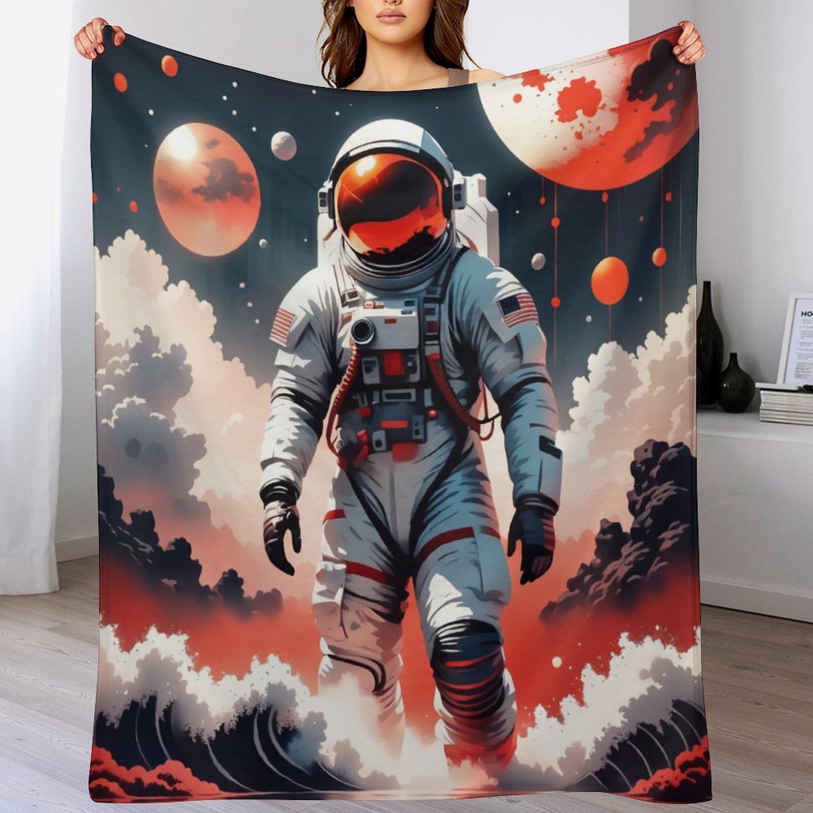 Couvertures en peluche souple sur le thème de l'espace pour réchauffer vos soirées cinéma sur le lit