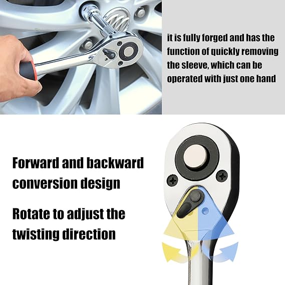 1/4-Inch Drive Ratchet,24-Tooth Quick Release Socket Wrench for Auto Repair