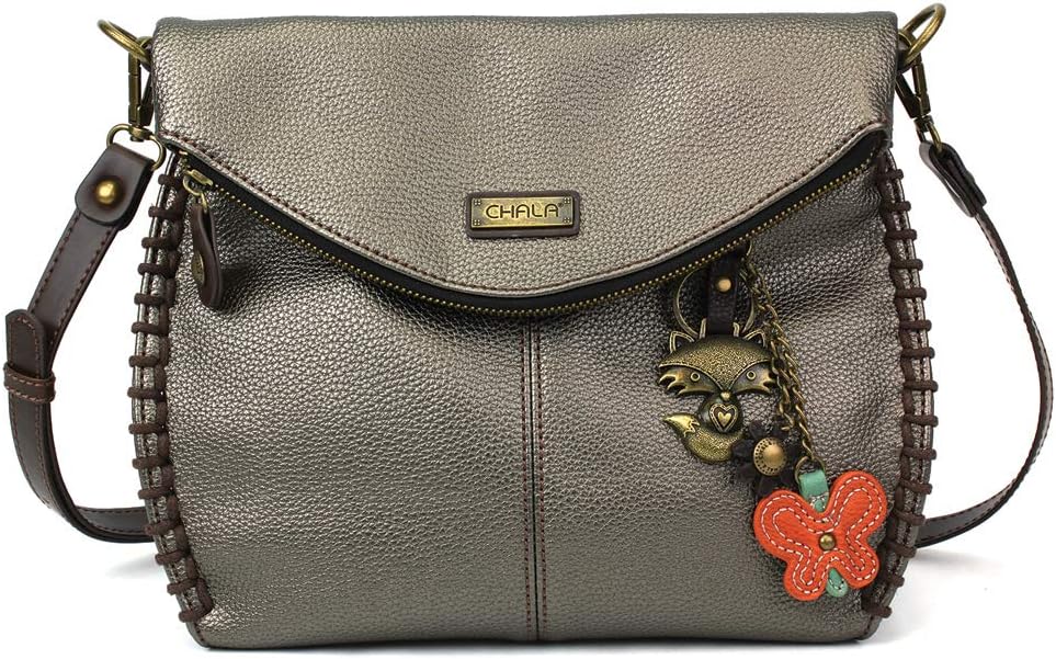 CHALA Charming Crossbody Bag Shoulder Handbag With Flap Top and Zipper Sliver Grey
