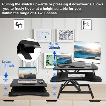 CHSSIH 34in Adjustable Height Standing Laptop Desk,Adjustable Sit to Stand Up Workstation with Keyboard Tray,Black (A)
