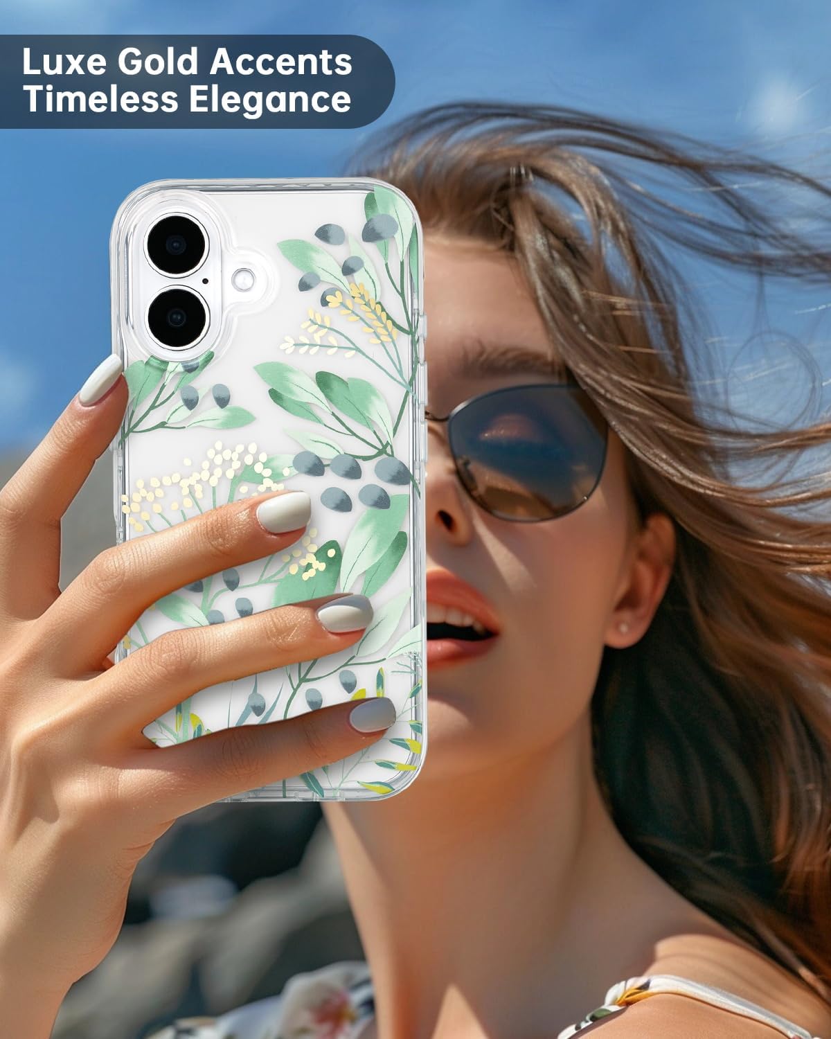 SCORPIFY for iPhone 16 Case with Summer Meadow Floral Design, Cute Clear Flower Phone Cover for Women Girls, [Non Yellowing] Slim Shockproof Bumper with Gold Accents