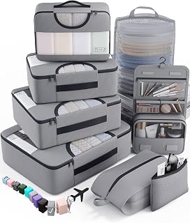 Veken 8 Set Packing Cubes for Travel Essentials,Anti-Wrinkle Buckled Suitcase Organizer for Shoe & Toiletry Bag,Carry On Luggage Bag with 99+ Count Mesh Holes for Airplane & College Dorm Accessories