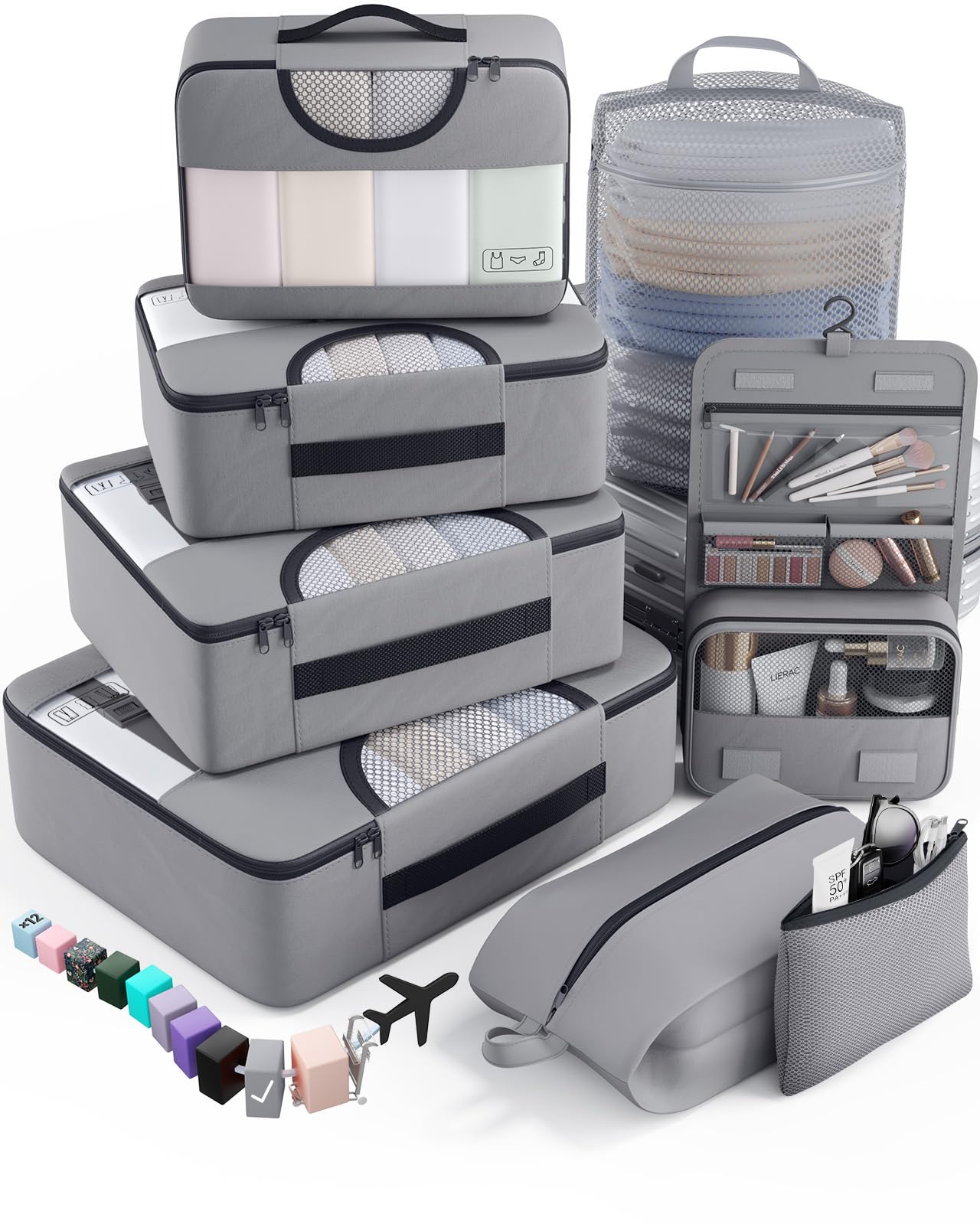 8 Set Packing Cubes Travel Essentials Suitcase Organizer Carry On Luggage Black