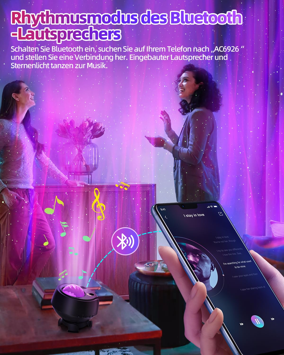Der größte Abdeckungsbereich Sternenhimmel Projektor,Led Polarlicht Lampe mit 15 Kombinationen,60 Lichteffekte,Ferngesteuertes Nachtlicht mit Bluetooth-Lautsprecher,Timer