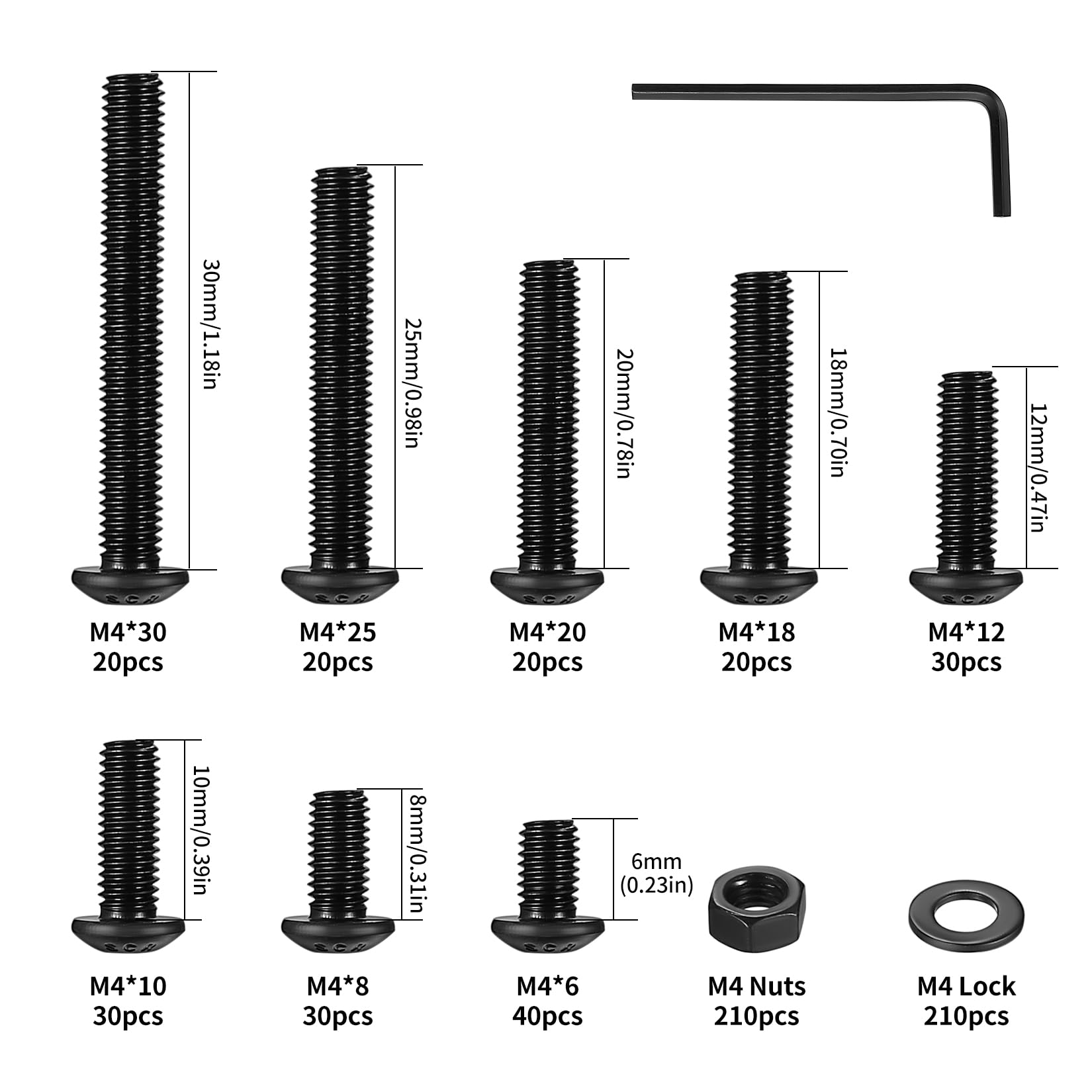 630 Pcs M4 Nuts and Bolts Set, Hex Socket Button Head Cap Screws - Image 2