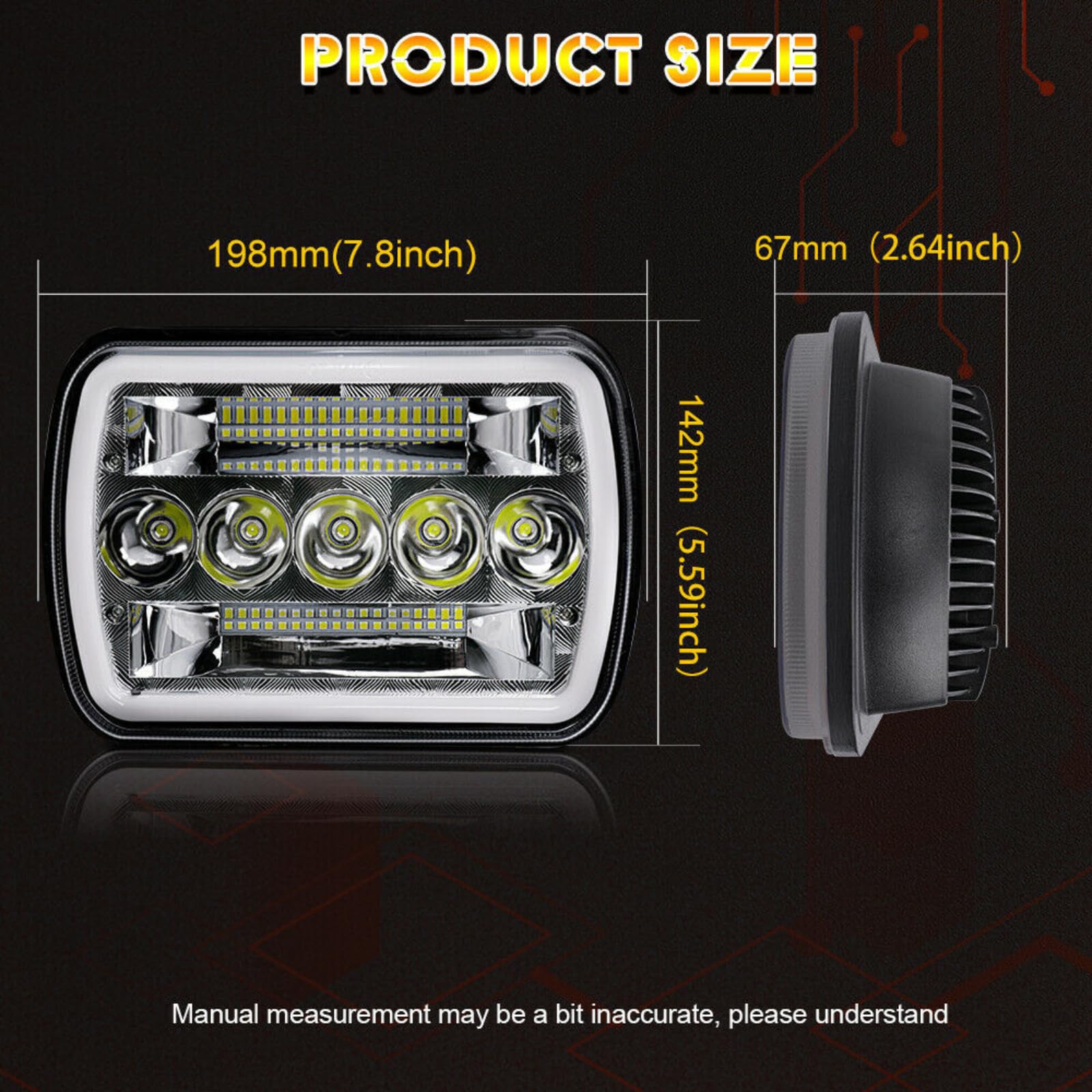 Fari LED Da 5x7 Pollici, 45 W 4500 Lm Con Luci Di Marcia Diurna Angel Eye Bicolore, Fascio Sigillato Hi/Lo, Spia Arancione, Fari Con Presa H4 Per Veicoli Fuoristrada, Camion, 2 Pezzi