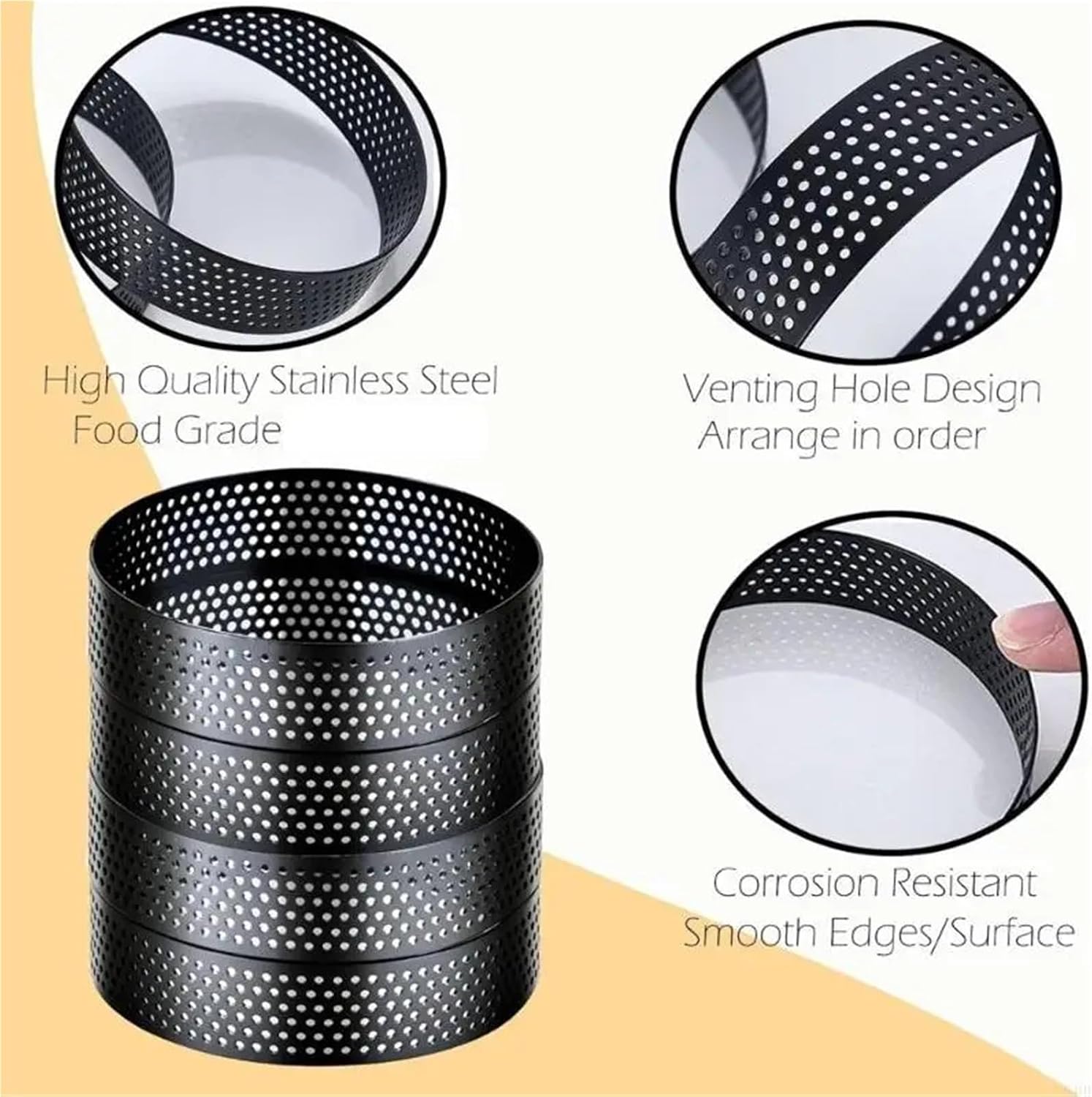 20Pcs Perforated Cake Rings Tart Rings Baking Molds Stainless Steel Texture Suitable for Pastry Mousse Cakes and Desserts