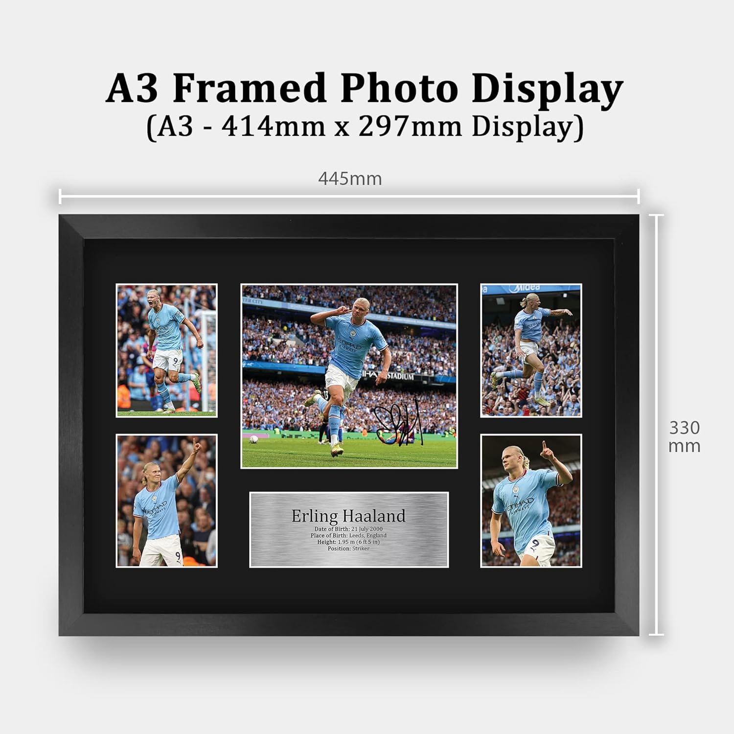 HWC Trading Erling Haaland Manchester City 16 x 12 inch (A3) Printed Gifts Signed Autograph Picture for Football Fans and Supporters - 16" x 12" Framed