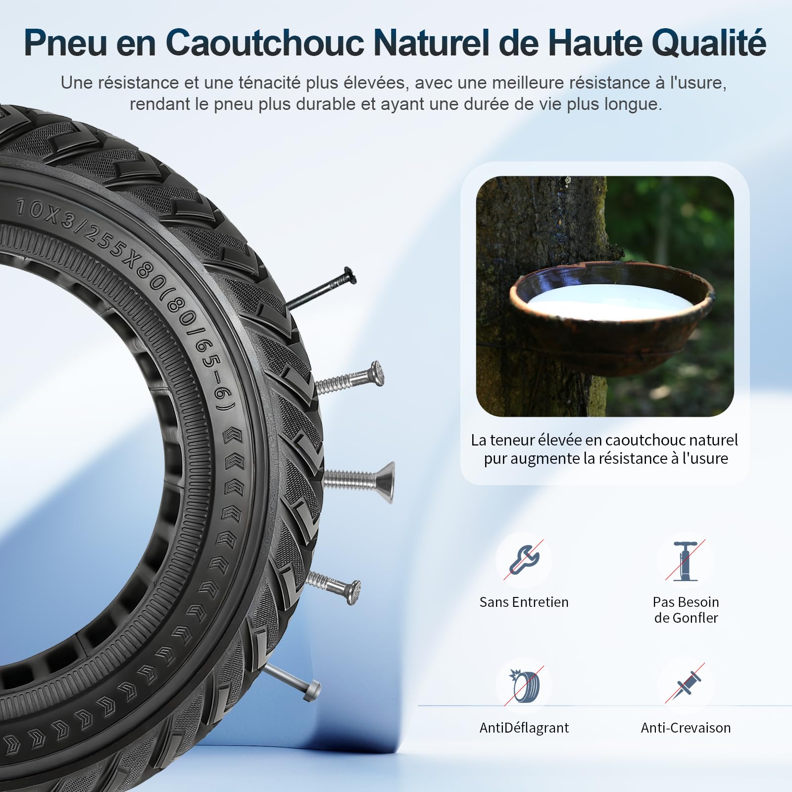10x3/255x80(80/65-6) Pneu Plein pour Joyor y8-s/Joyor s5/Joyor S10-S/Kukirin G2 max/Kukirin G3 Pro/iENYRID M4Pro/iENYRID M4 PRO S+/Dualtron Zero 10X Trottinette électrique (Noir 1 PCS)