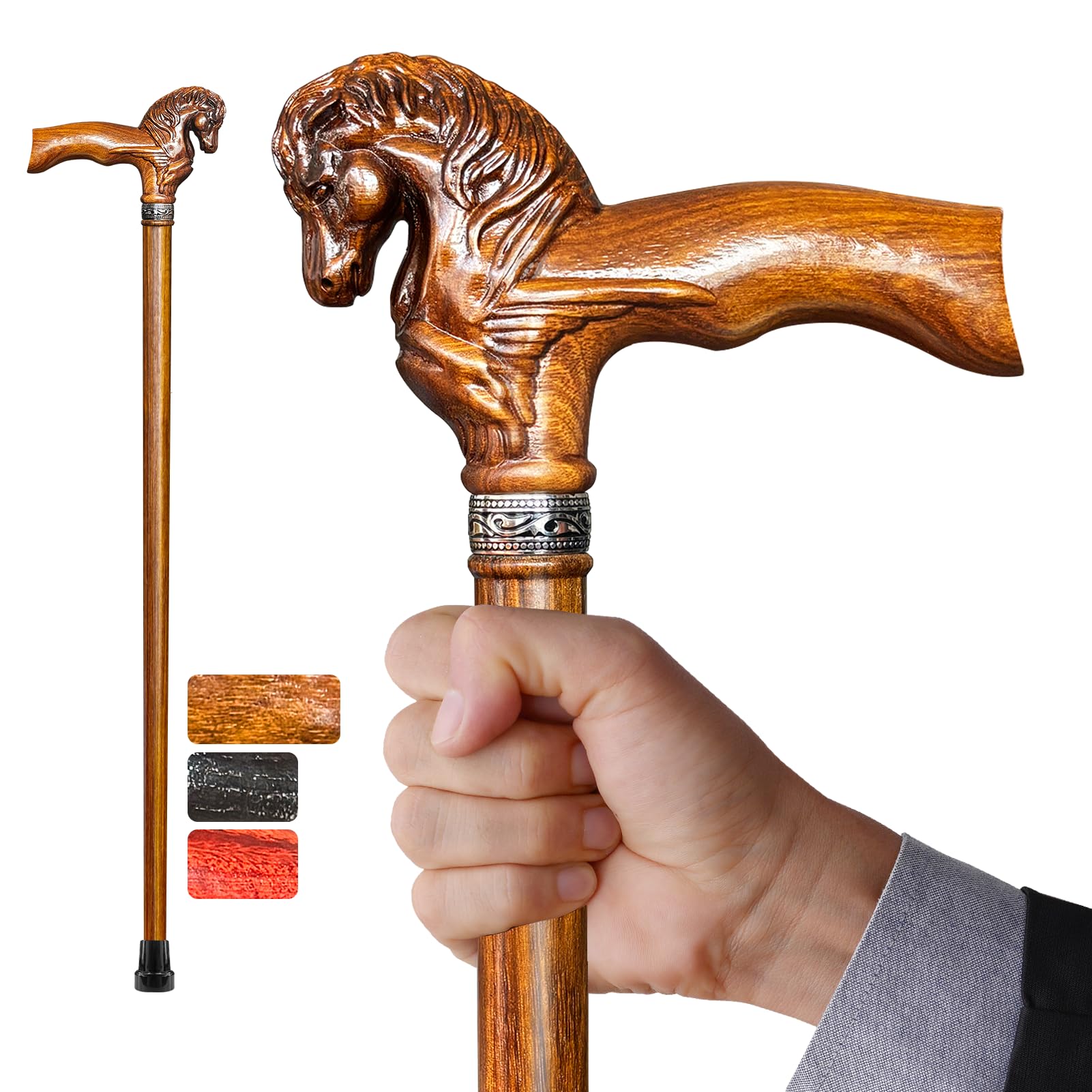 Bastón de madera elegante tallado a mano con cabeza de caballo para hombre y mujer, hecho a mano, con estilo, bastón para personas mayores, ligero, estable, de gama alta, adecuado para regalar