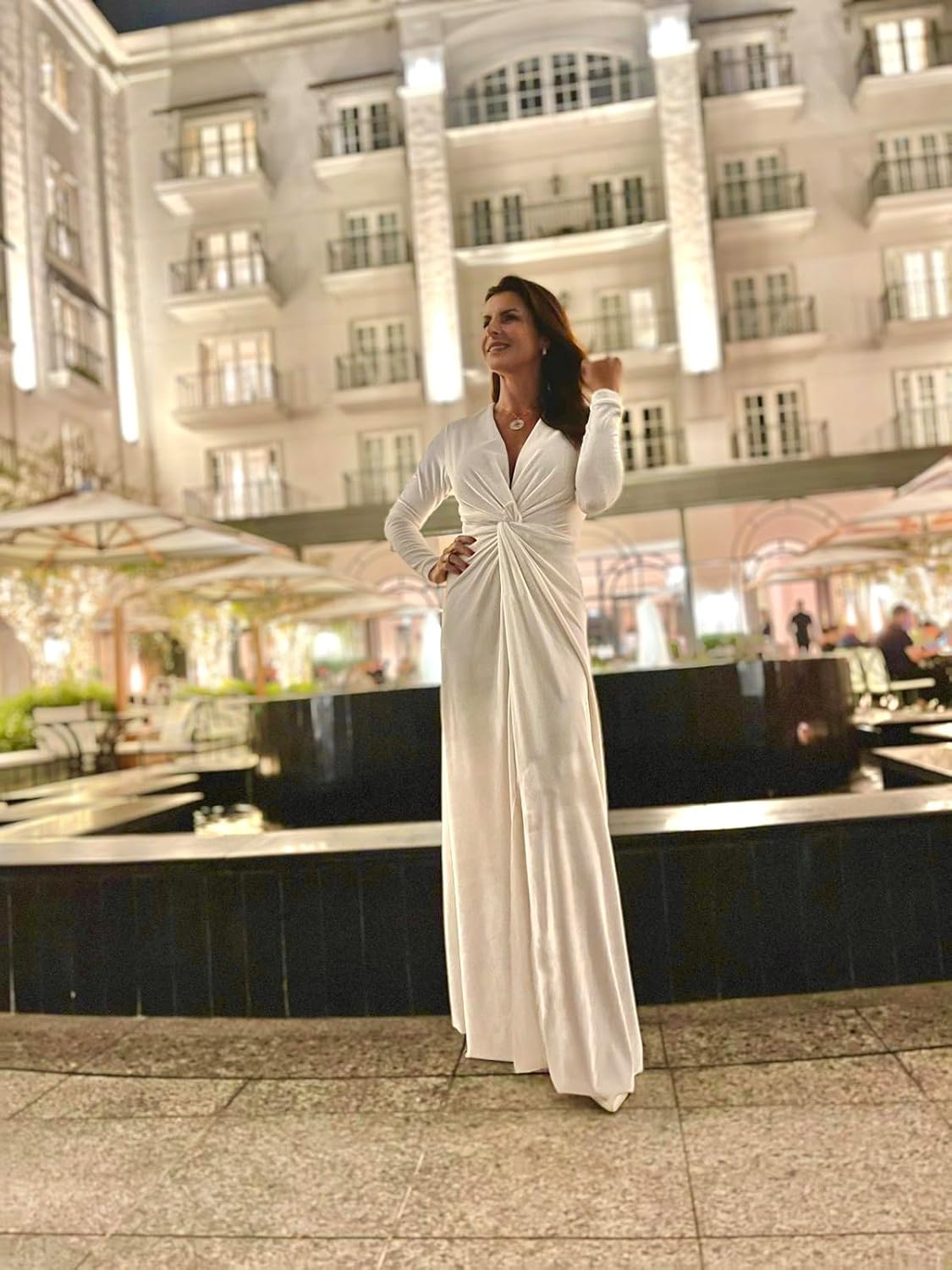 LTW Velvet Dresses for Women 2026 Long Sleeves Formal Ball Gown V Neck Winter Bridesmaid Dresses with Slit - Image 5