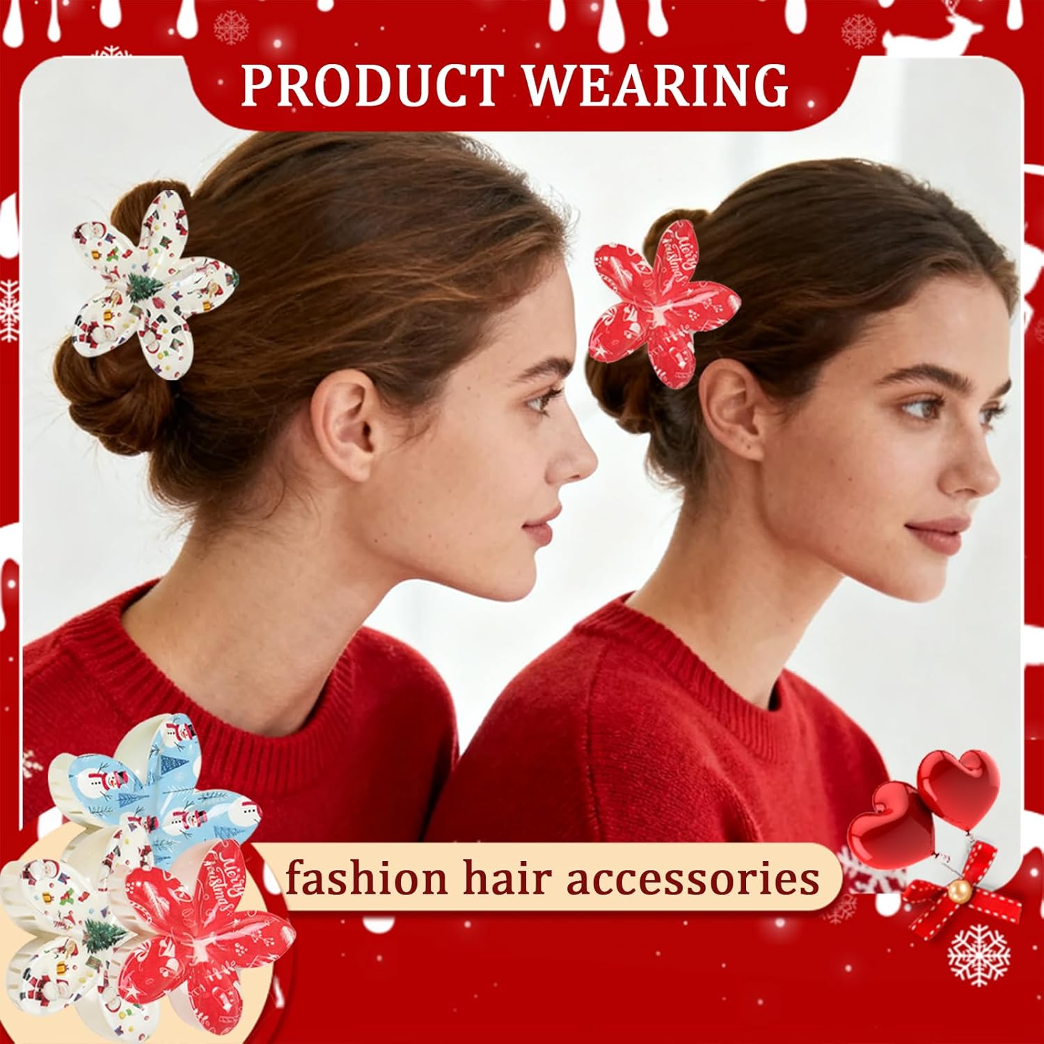 Christmas Hair Clips for Women Girls Gift - Hair Accessories for Girls - Claw Clips for Thick Hair - Xmas Jingle Elk Nonslip Banana Hair Clips - Thin Thick Short Long Curly Accessories - Image 4