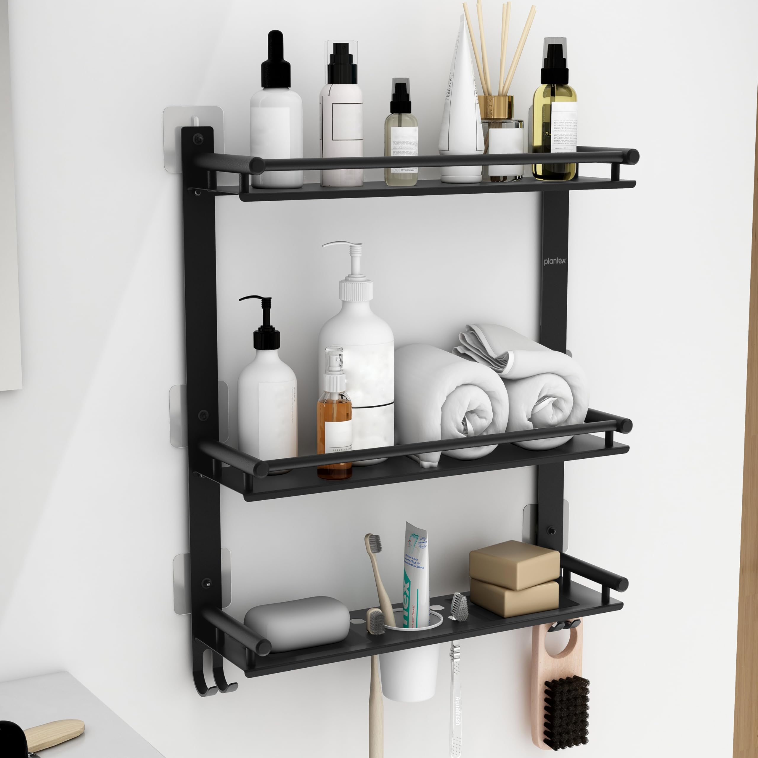 Plantex 5in1 Multipurpose Stainless Steel Bathroom Shelf with Soap Stand/Tumbler/Toothbrush Holder/3 Tier Stand and Rack for Bathroom Accessories-Wall Mounted (Black) (B0D8TL6B9K) Amazon Price History, Amazon Price Tracker