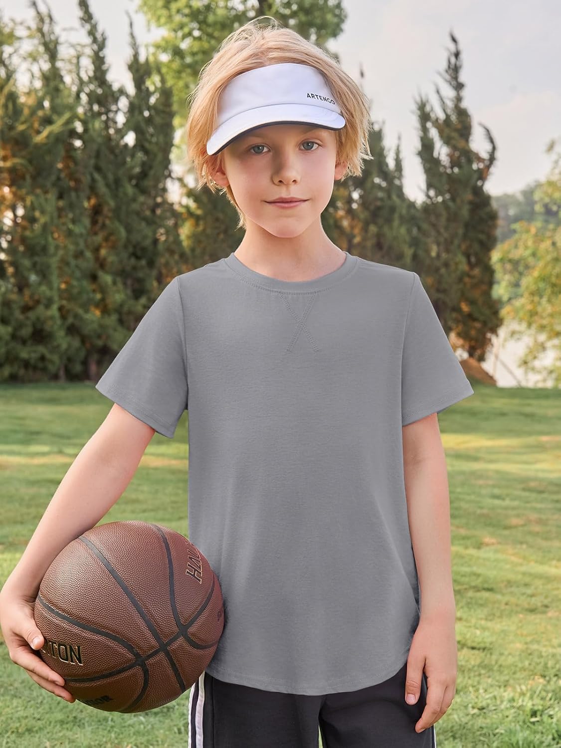 Haloumoning Boys Short Sleeve Shirts Kids Summer Crewneck Curve Hem Tunic Tops Basic tees 5-14 Years - Image 5