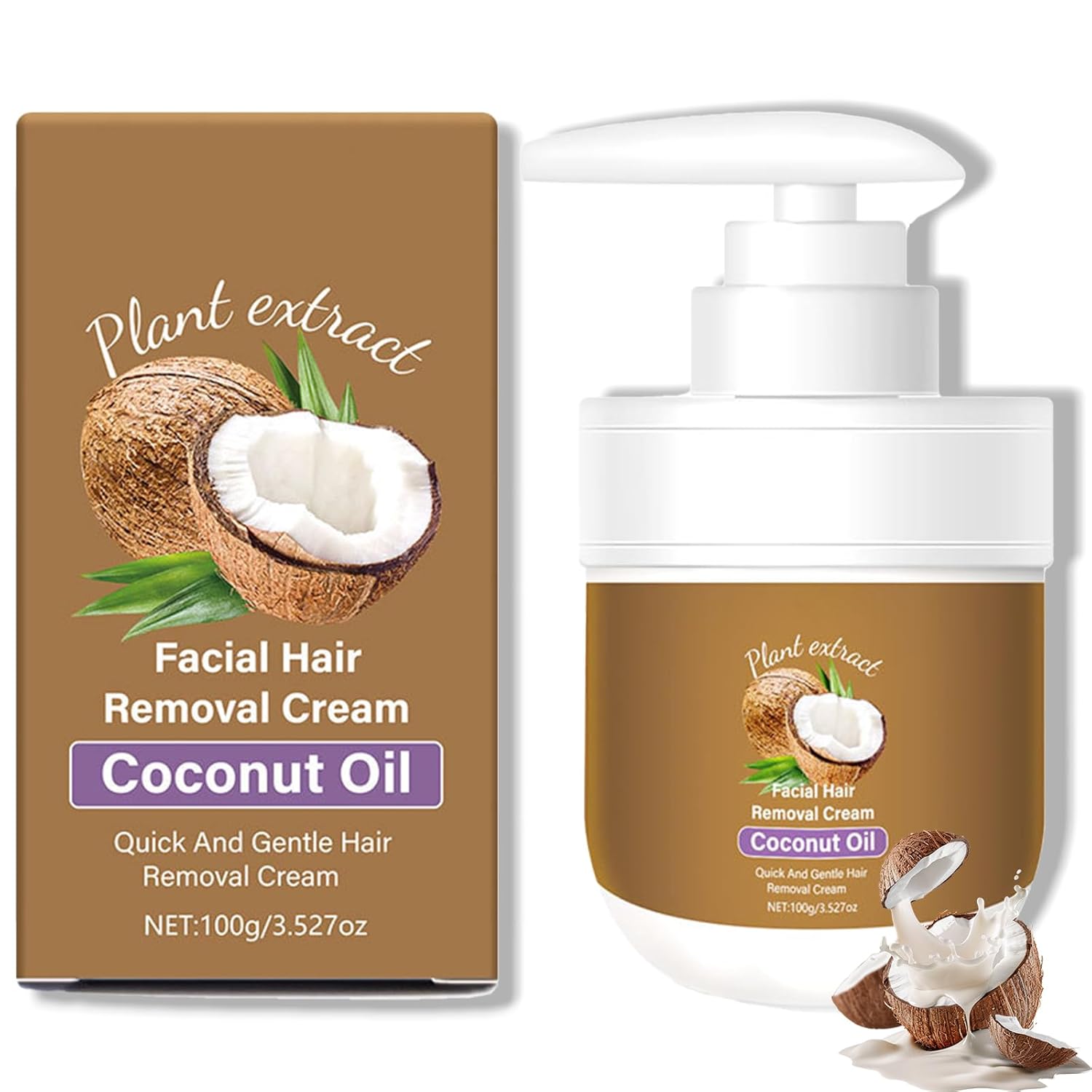 Anweina Coconut Oil Facial Hair Removal Cream, Coconut Hair Removal Cream, Gentle & Non-Irritating Coconut Oil Hair Removal Cream for Women, Painless Flawless Hair Removal, for Smooth Skin