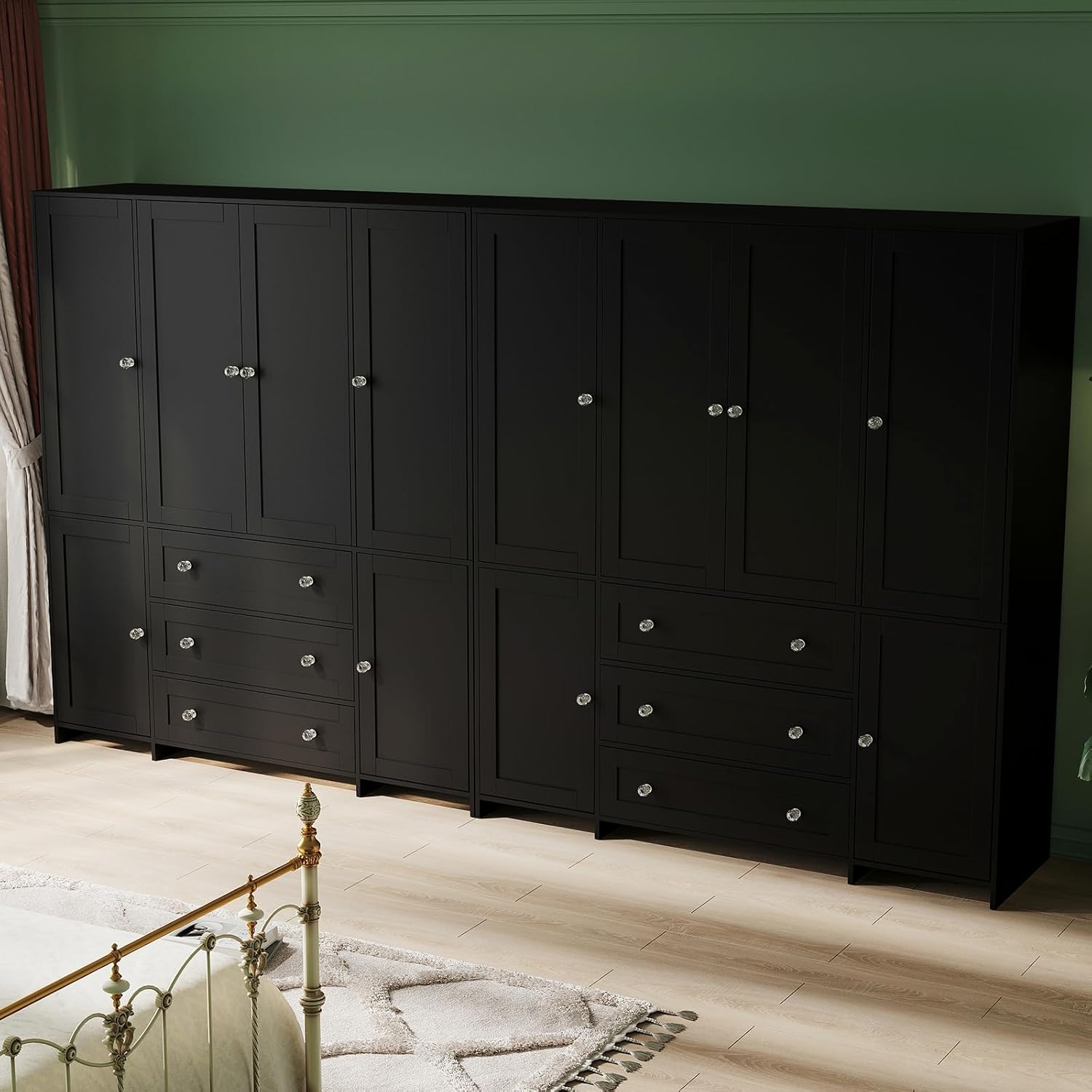 VOWNER Armoire Wardrobe Closet with Drawers and Mirror, 71" Clothing Storage Cabinet with Hanging Rod, 6 Doors Wooden Wardrobe Cabinet for Bedroom, Large Capacity Storage