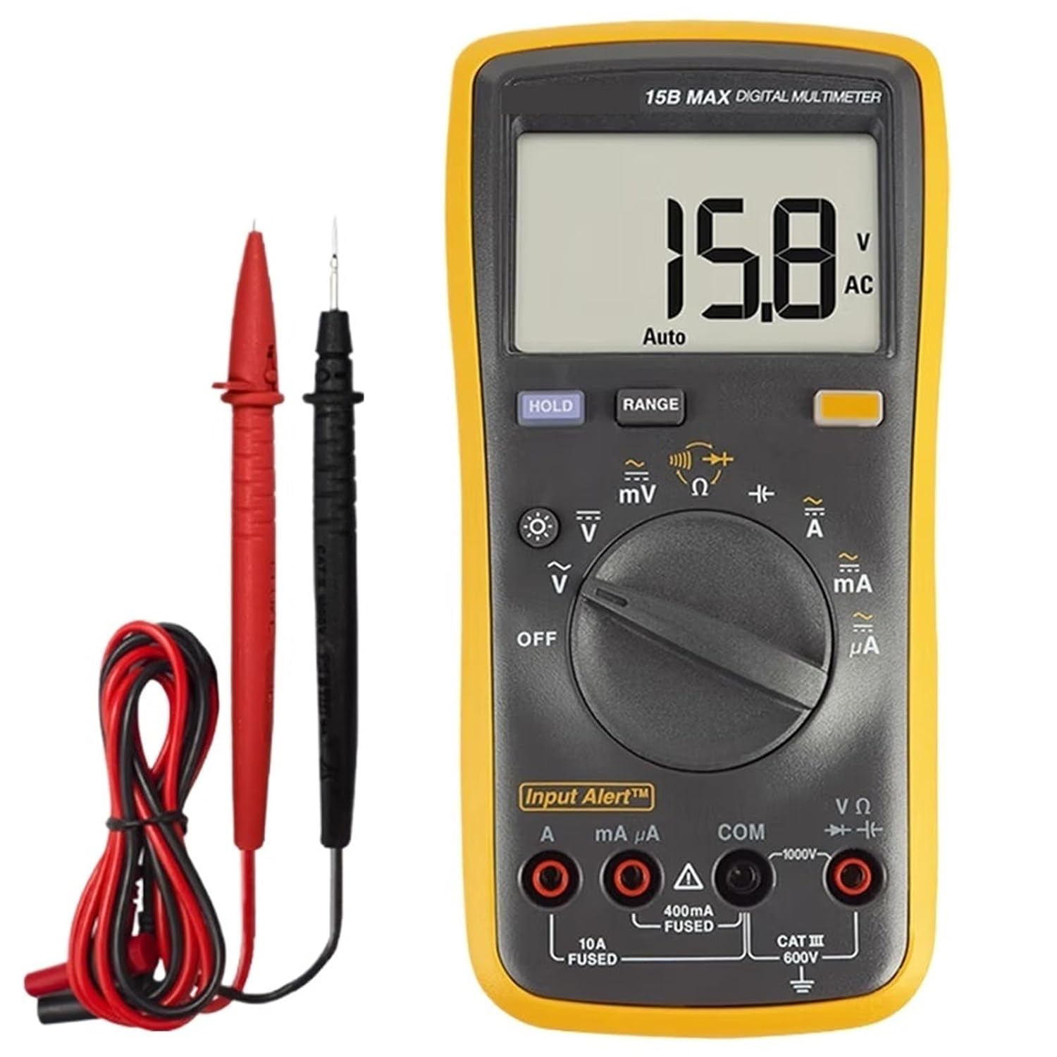 15B MAX 17B MAX Series Digital Multimeter Audible/Visual Alarm AC/DC Voltage Current Capacitance Ohm Temperature Tester(F15B MAX KIT)