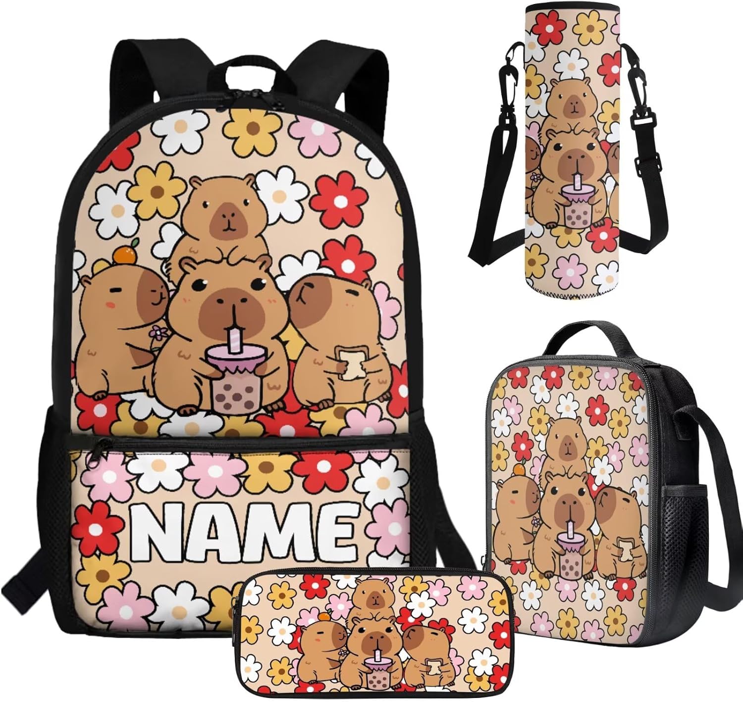 Capybara Backpack for Girls Personalized Capybara Backpacks and Lunchbox with Name School Bookbag for Boys Kids Back to School Gifts Customized Schoolbags