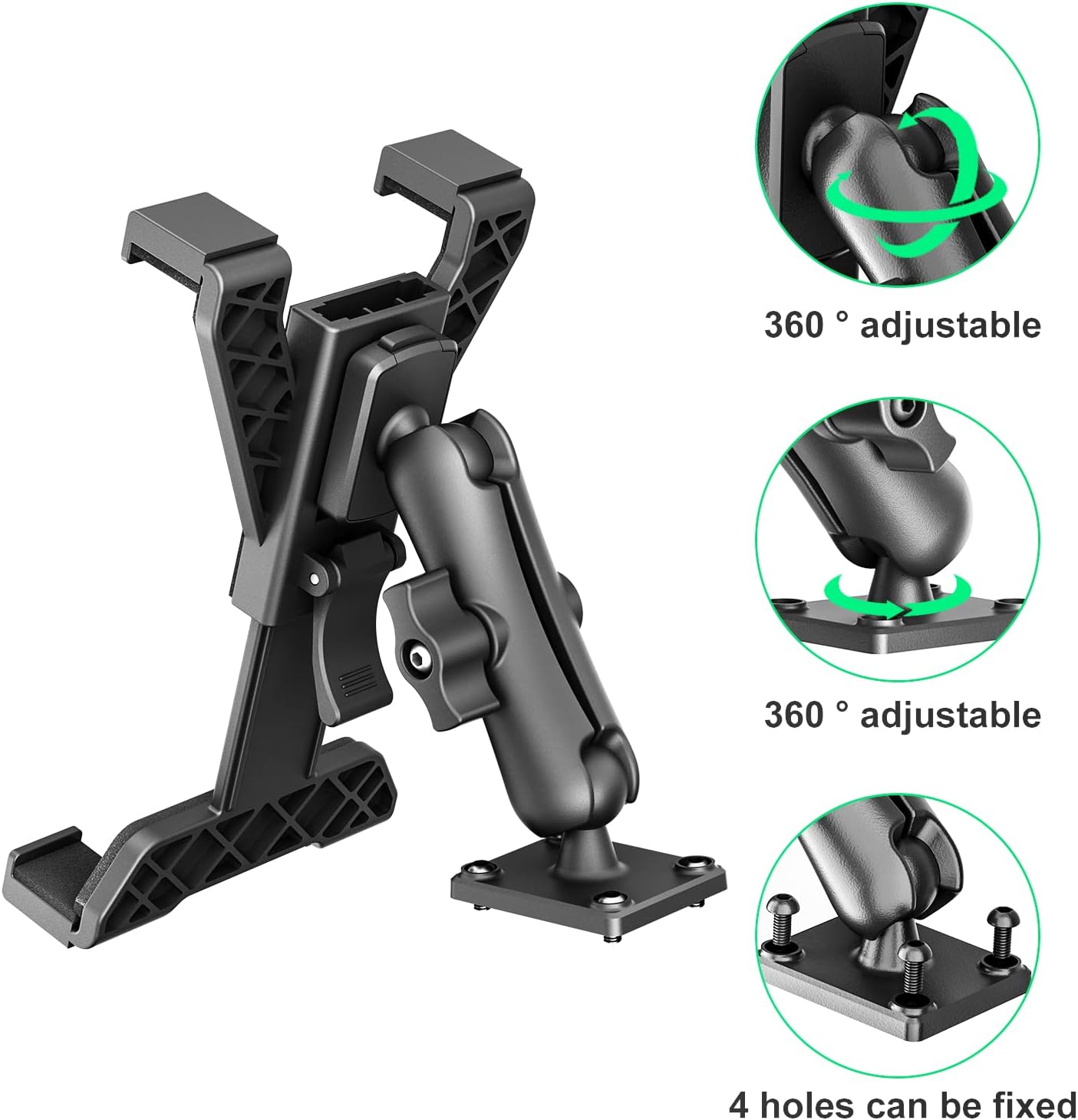 OHLPRO Heavy Duty Drill Base Tablet Holder Car Mount Dashboard for 7" - 11.5" Tablets, iPad/iPad Mini Samsung Galaxy, Multi-Angle, Industrial, Black