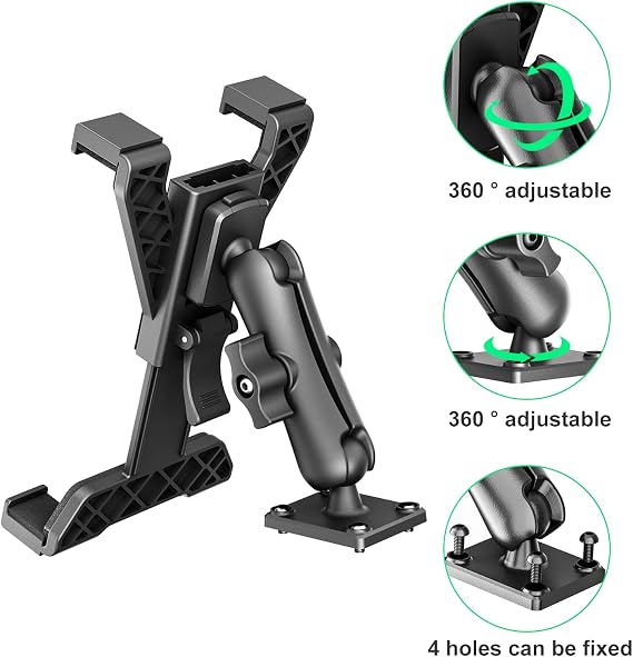 OHLPRO Heavy Duty Drill Base Tablet Holder Car Mount Dashboard for 7 - 11.5 Tablets, iPad/iPad Mini Samsung Galaxy, Multi-Angle, Industrial, Black