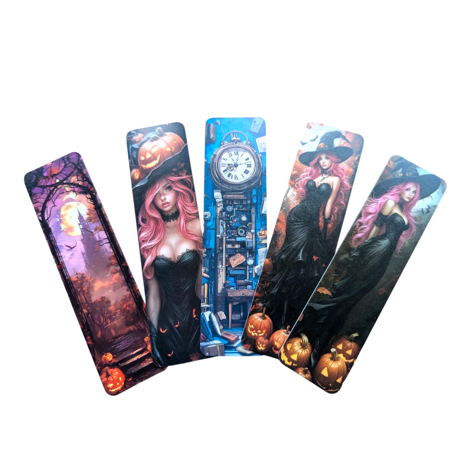Gothic Vampire Bookmark Set – Double Sided Dark Fantasy Bookmarks with Vampires, Castles & Victorian Designs – Ideal Gifts for Gothic, Fantasy & Dark Academia Lovers (5pc Pink Goth Witch Set 3) — image 1