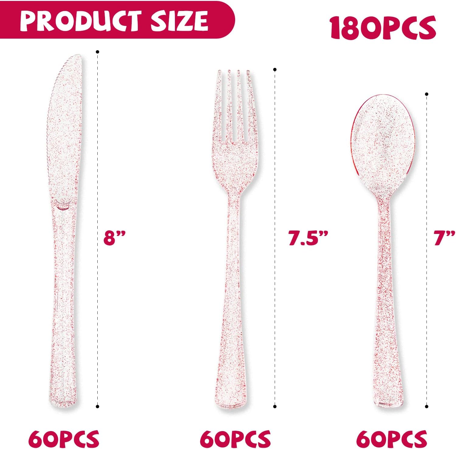 hapray 180PCS Rose Gold Plastic Silverware Set, Disposable Glitter Gold Cutlery, Flatware Set, 60 Forks, 60 Spoons, 60 Knives, Valentine's day Fancy Party Utensils