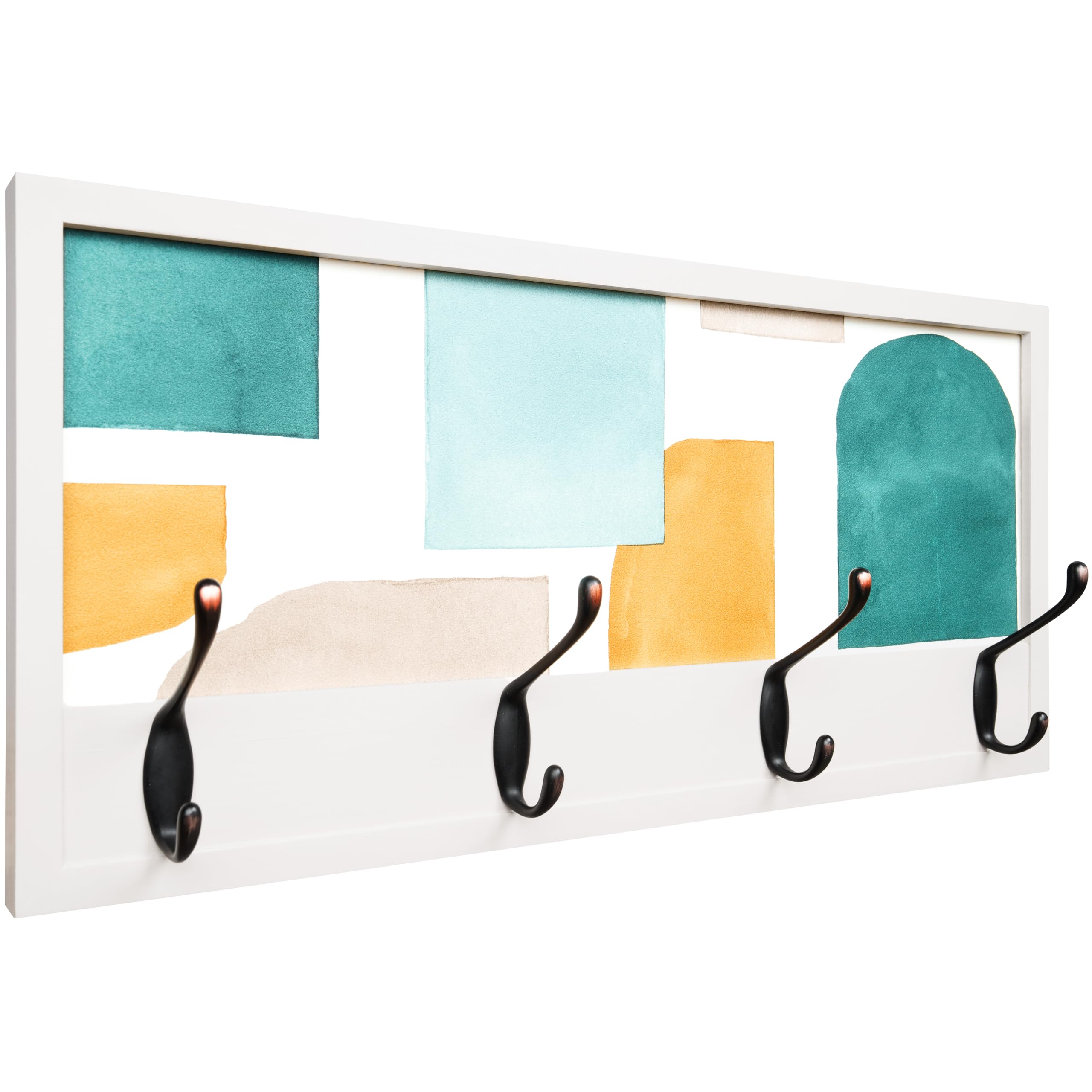 Perchero Pared Madera 52x25cm Contemporáneo Blanco 4 Ganchos | Hecho en España. 4 ganchos dobles (8 colgadores) para ropa y abrigos. Ideal para entrada, salón u oficina.