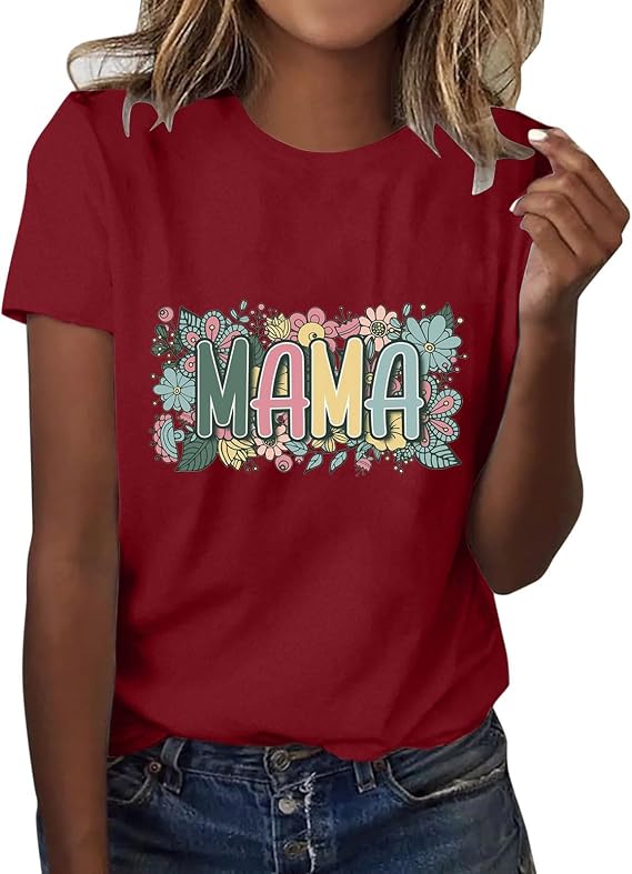 Women's 'Mama' Print T-Shirt - Short Sleeve Casual Graphic Tee, Mother's Day Gift, Dark Gray