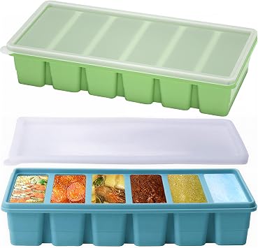 2Pcs Silicone Soup Freezer Moulds, Freezer Containers, Portion Freezer Tray | Ice Cube Tray with Lid, for Storing 100 ml Soups, Broths, Stews, Sauces, Curries, Makes 12 100ml Portions Cubes