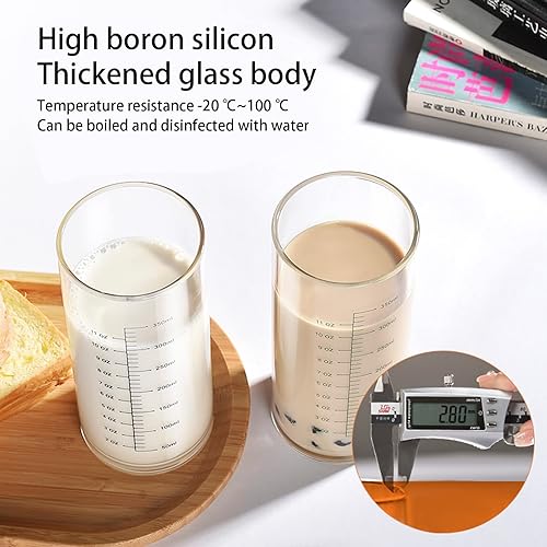 Miniatura 3 de Vaso de vidrio graduado, vaso medidor de vidrio de borosilicato alto para ancianos, principiantes, pérdida de peso, vidrio transparente recto con