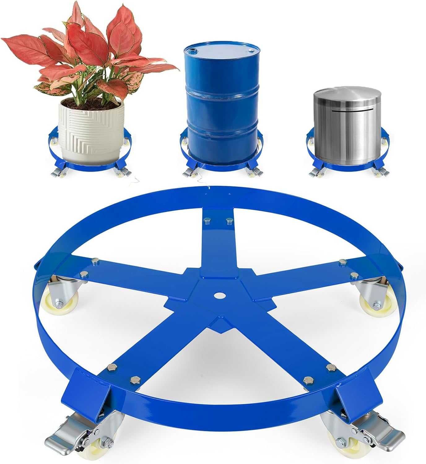 55 Gallon Heavy Duty Drum Dolly, 1,250 Pound Capacity,Barrel Dolly Cart Drum Caddy with Cross Braces & Swivel Casters Wheel,Non Tipping Design,Barrel Cart with Brake for Warehouse Drum Handling
