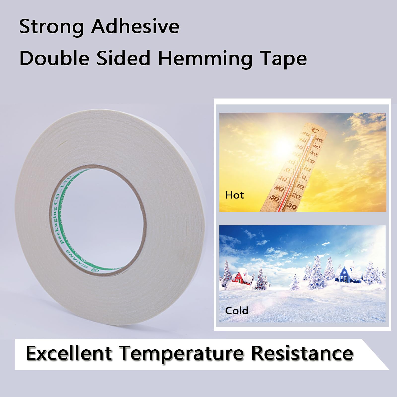 WENSSKKU Cinta adhesiva de tela de doble cara, cinta adhesiva fuerte de 1/2 pulgada x 200 pies, sin coser ni planchar, delgada, transparente y extraíble sin dejar pegamento