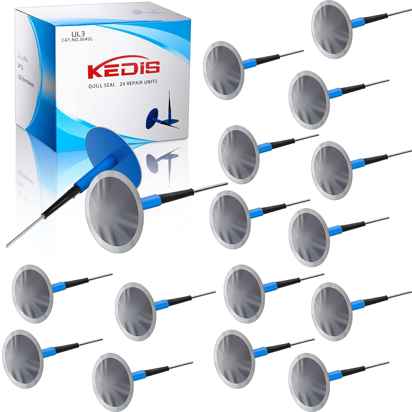 MAKINGTEC 24 Pieces Tire Patches, Kit Rubber Tire Repair Patch Mushroom Plug Kit Rubber Puncture Repair Plug Nail Tire Repair Film Car Tire Repair Patch Roller for Vehicle (1.42 x 0.16 Inch)