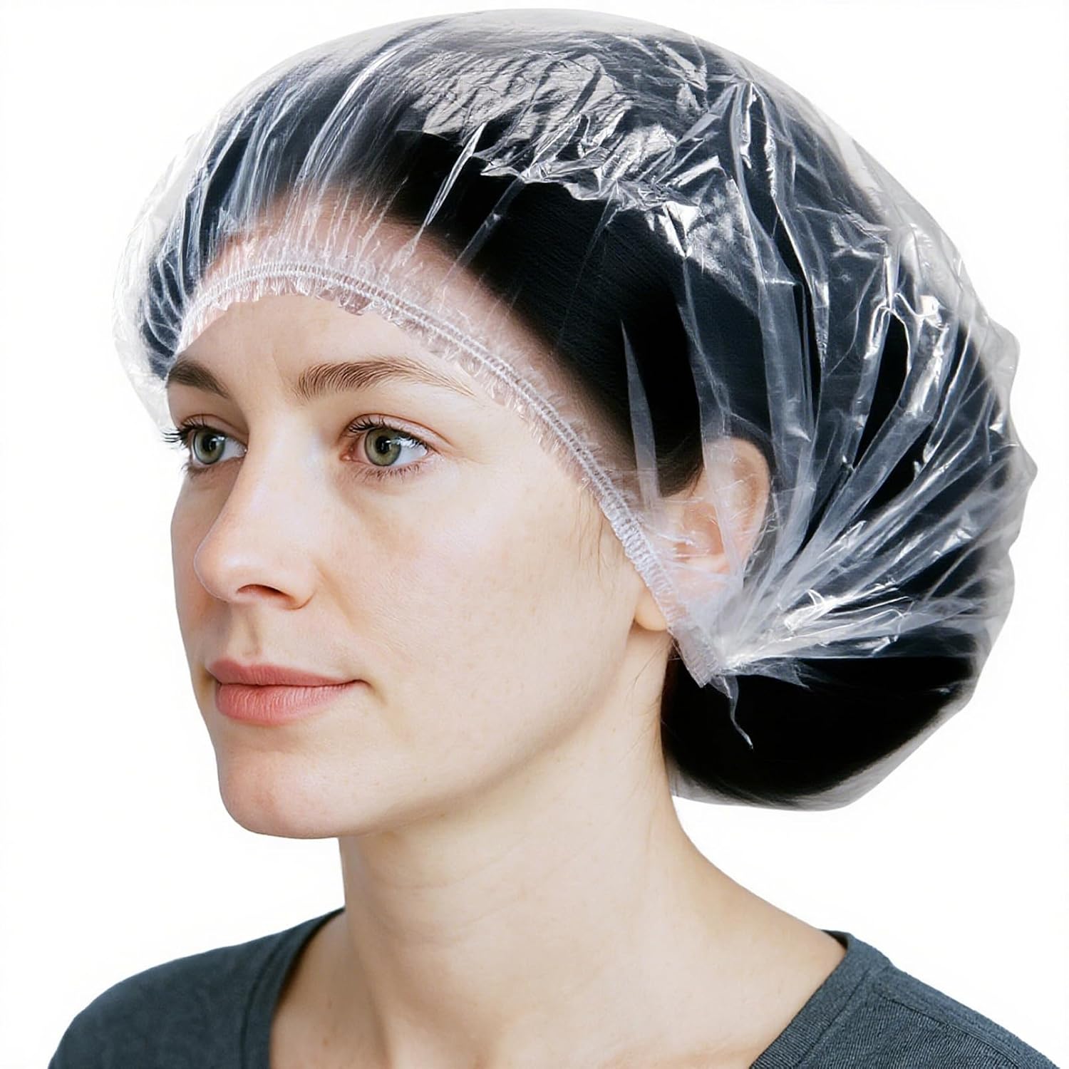 200 Pcs Shower Caps, 17 Inches, Clear | Waterproof Plastic Shower Cap, Plastic Hair Caps, Elastic Large Thick Hair Bath Caps for Travel, Salon, Spa