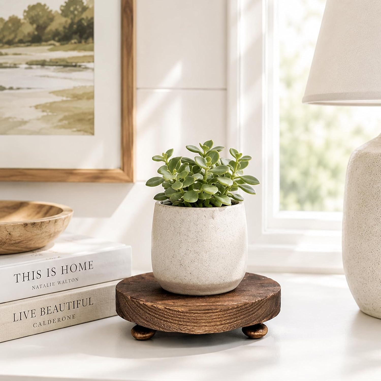 2 Pcs Wood Riser for Display Stand, 4.72inch Holder for Rustic Farmhouse Decor, Tiered Tray Decorations, Round Pedestal Stand for Boho Decor, Shelf Decorations - Lamp Riser Cake Stand Plant Stand