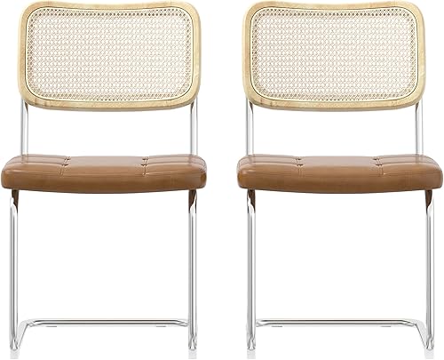 Miniatura 3 de 2 sillas de comedor de cuero con esponja de alta densidad de ratán para comedor, cocina, sillas laterales con patas de metal, sillas de comedor