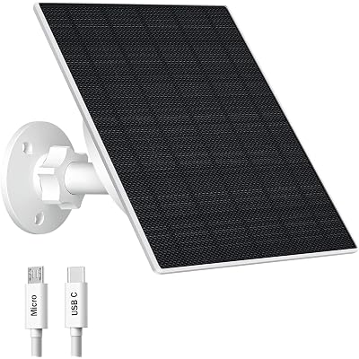 Zivif 10W Solar Panel for Security Camera, 10400mAh Built-in Battery, 5V Outdoor Solar Charger with USB-C & Micro-USB Port, IP66 Waterproof, 360° Adjustable Mount