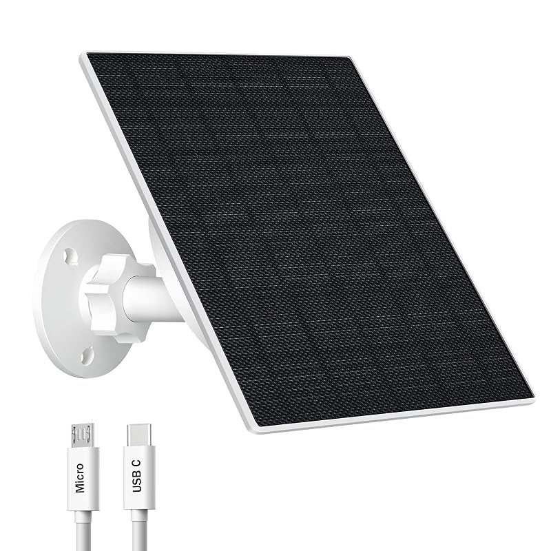 Painel Solar Zivif de 10 W para Câmera de Segurança, Saída 5 V, USB-C e Micro-USB, Bateria Integrada de 10.400 mAh